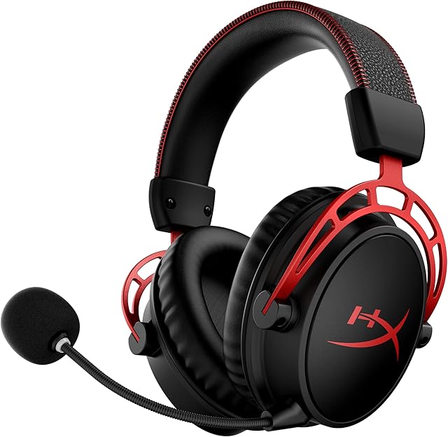 HyperX Cloud Alpha Wireless Gaming Headset for PC, 300-hour battery life, DTS Headphone:X Spatial Audio, Memory foam, Dual Chamber Drivers, Noise-cancelling mic, Durable aluminium frame, Black/Red