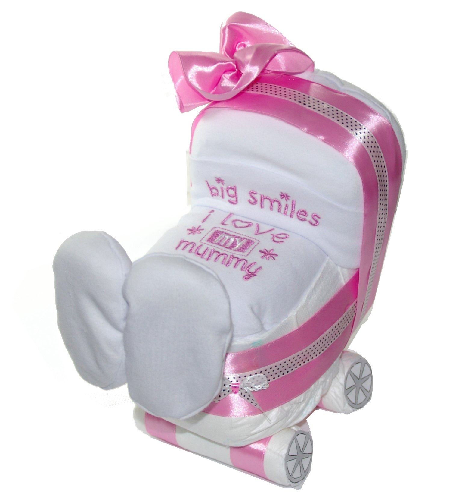 dubistda -WINDELTORTEN-Nappy Trolley Pink - 3-Piece Gift Birth for Girl - Baby Nappy Cake Pink - Handmade