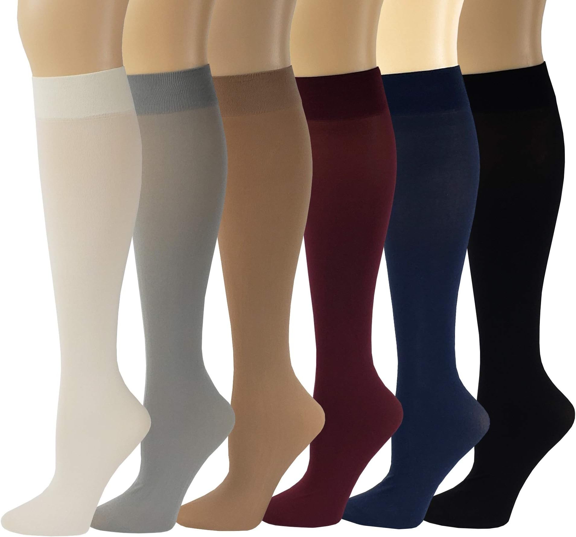 6 Pairs Women Opaque Stretchy Spandex Knee High Trouser Socks
