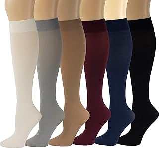 Women's Opaque Stretchy Spandex Knee High Trouser Socks, 6 Pairs