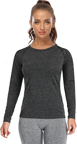 Miniatura 2 de Paquete de 3 a 4 camisetas de manga larga para mujer que absorben la humedad, camisetas de manga larga de compresión al aire libre para correr y