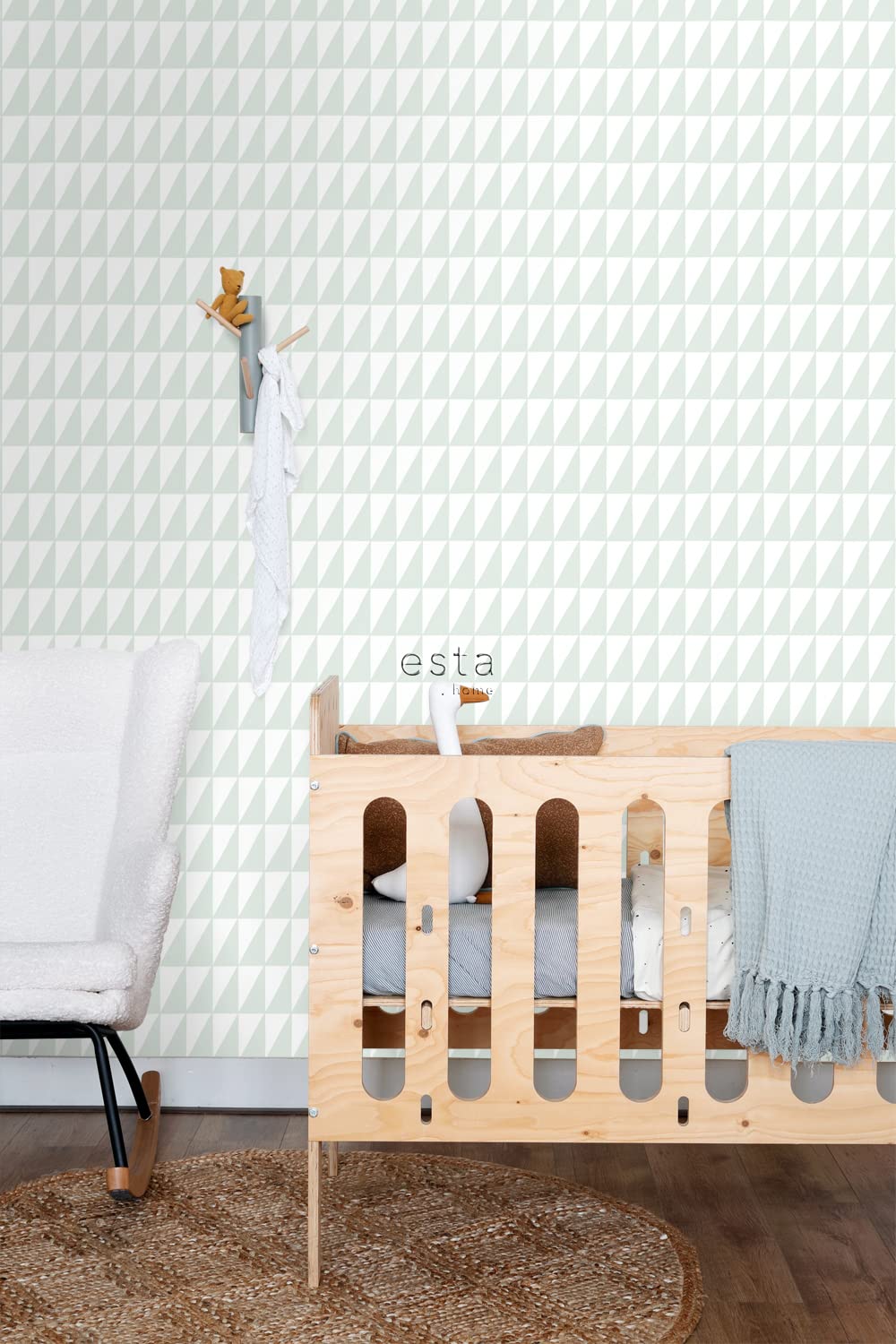 ESTAhome Tapeta trójkąty graficzne miętowej zieleni 53 cm x 10.05 m