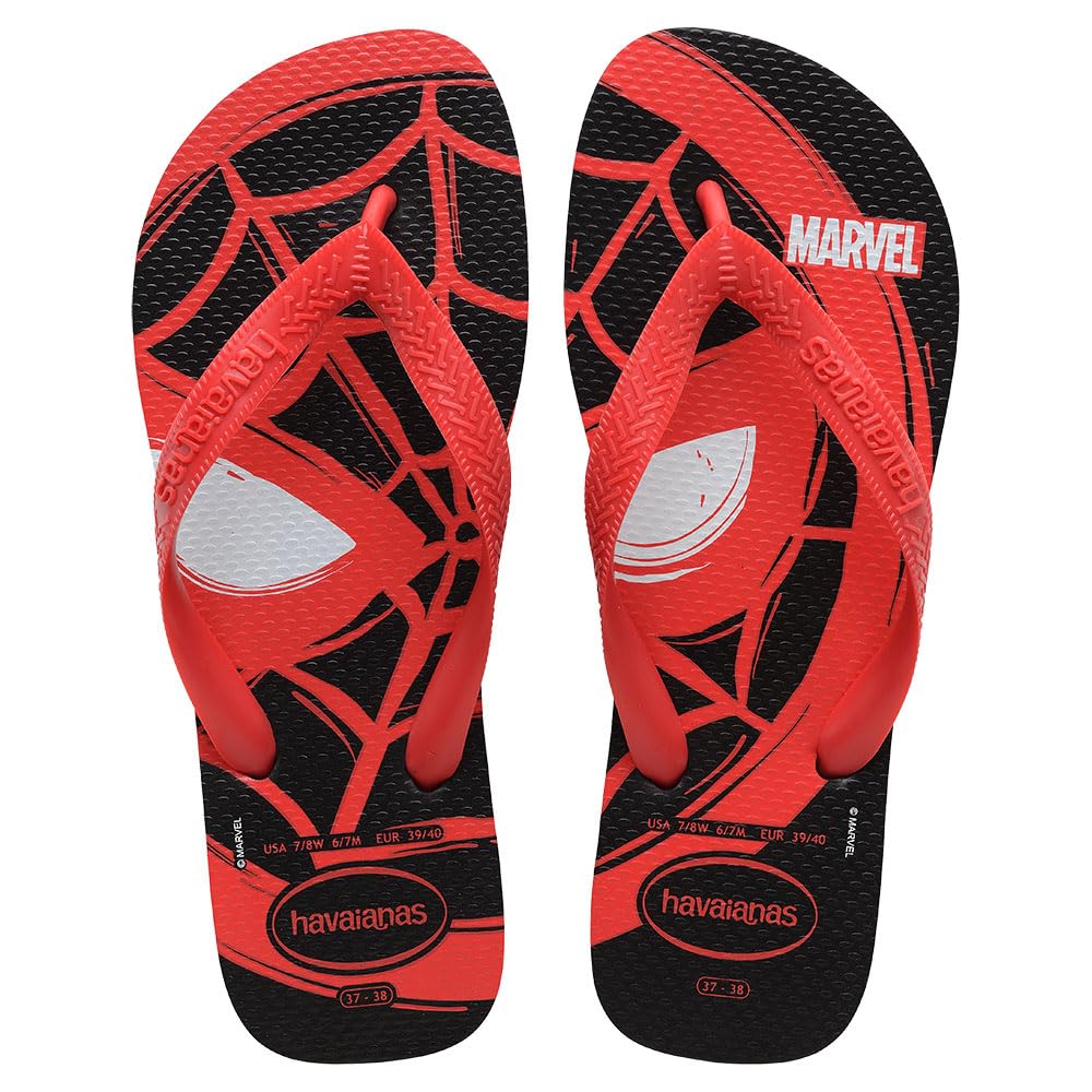 Havaianas Top Marvel Logomania (Mini Me) Boys FlipFlop Black/Red Ruby 9/9.5 UK Child