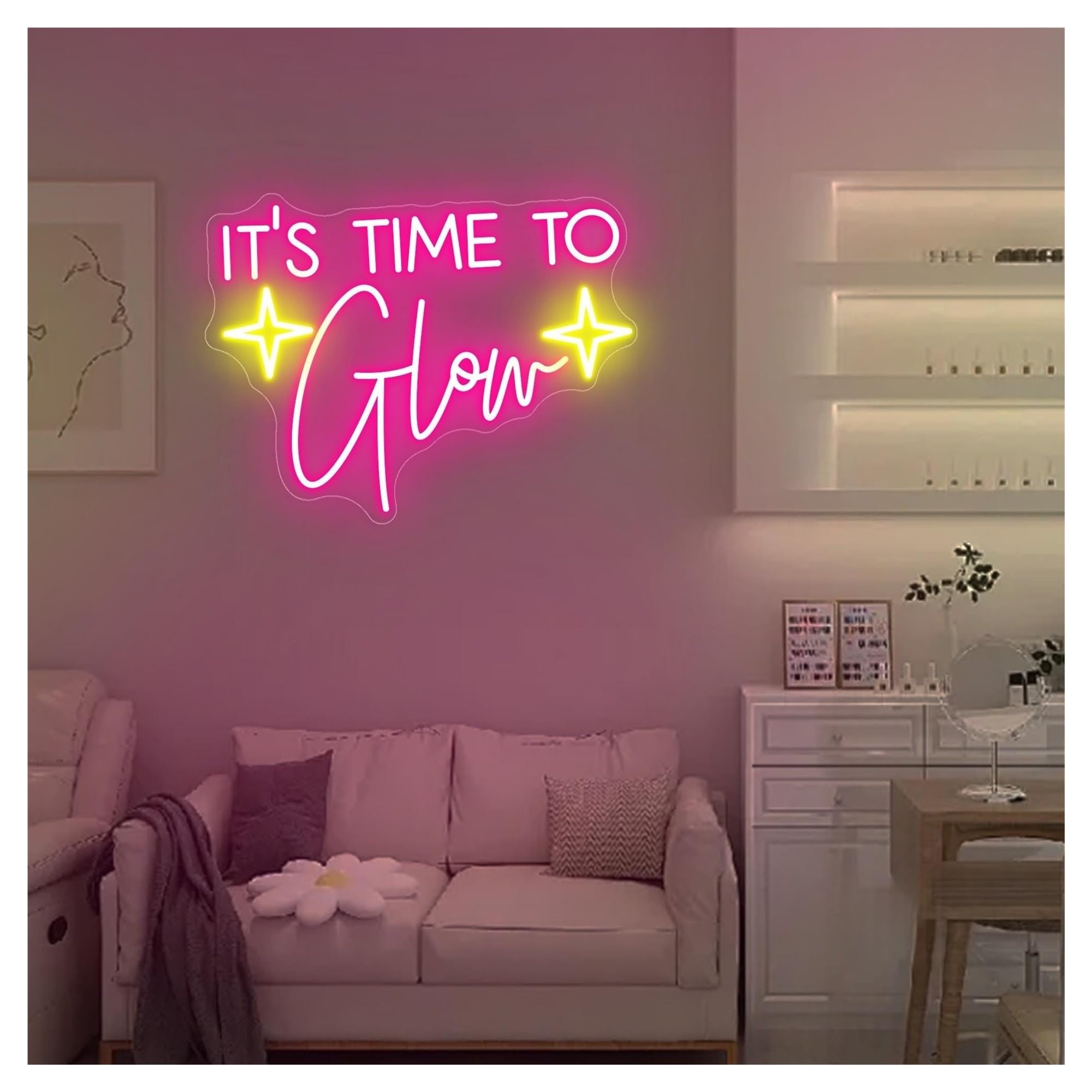 Shouxi A Sign Lamp It's Time To Glow Neon Sign, Hair Salon, Beauty Room Decor, Sp Studio, Business Wall 45Cmx38cm/17.72Inx15in(A)