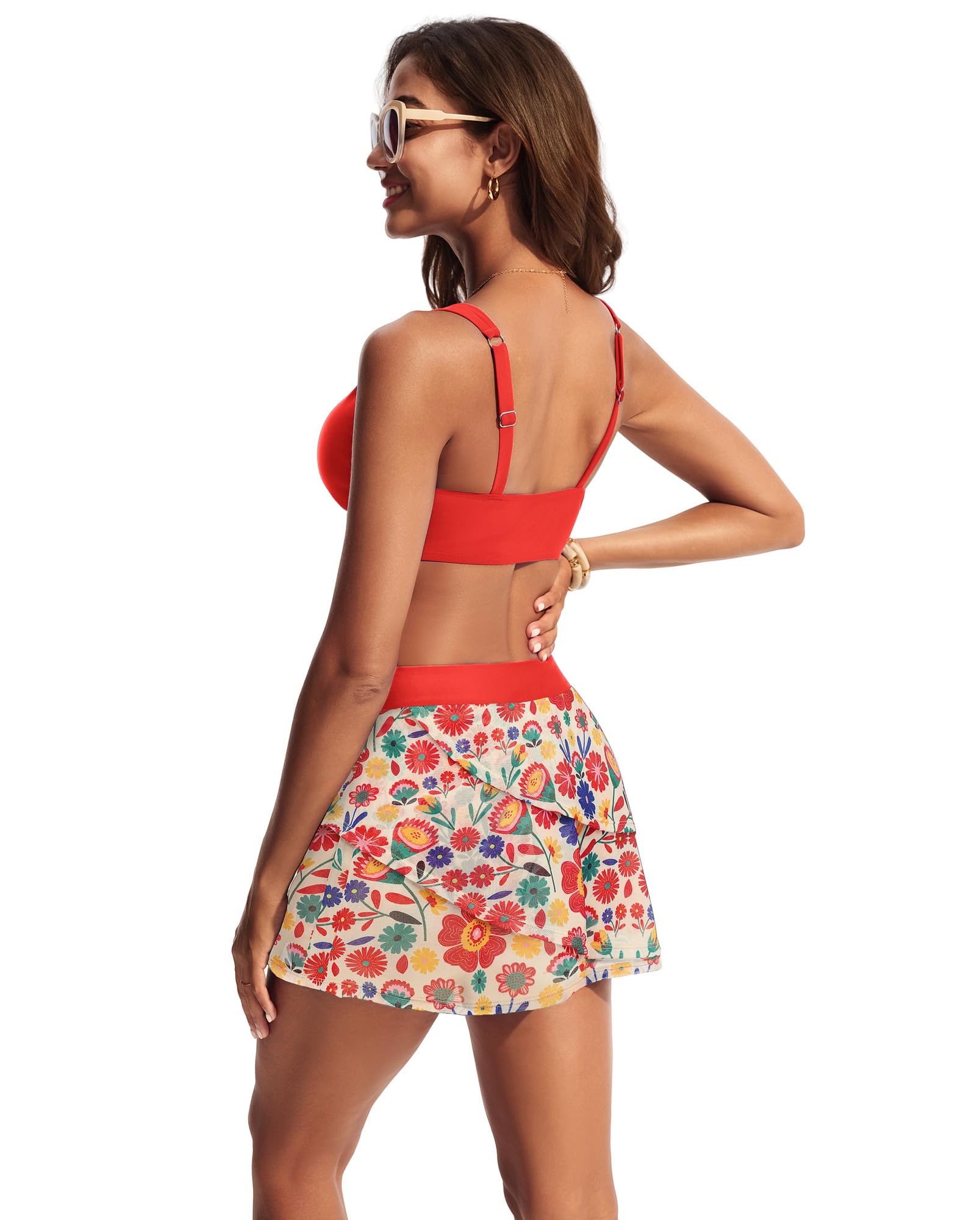 Hanna Nikole Bikini para mujer, traje de baño para mujer, cintura alta, falda de bikini sexy de dos piezas de malla con cuello en V