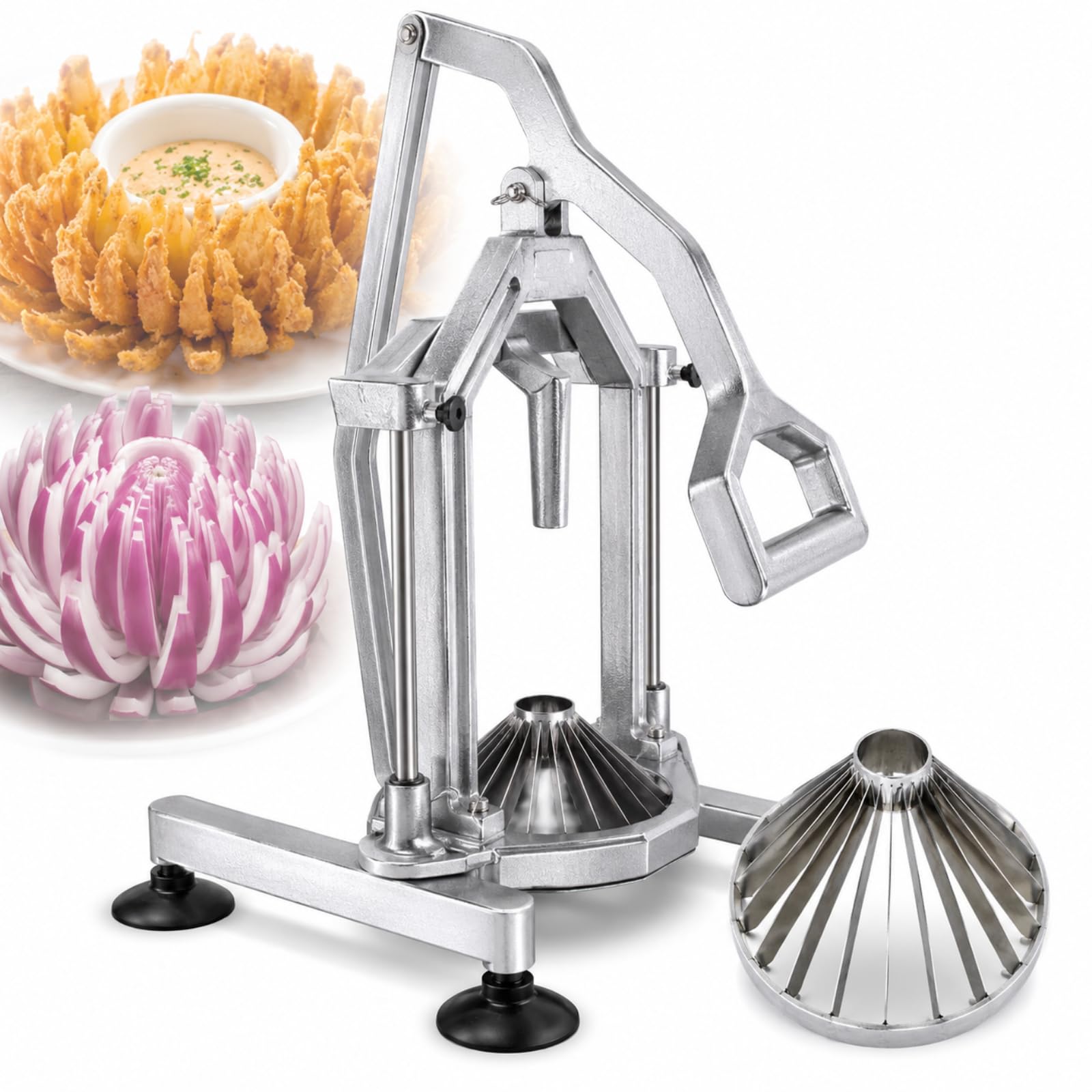 Zwiebelblütenmacher, Edelstahl Ausstecher Set mit Hebelgriff und Saugfuß für Blumenförmige Zwiebel-Vorspeisen und Lebensmitteldekoration