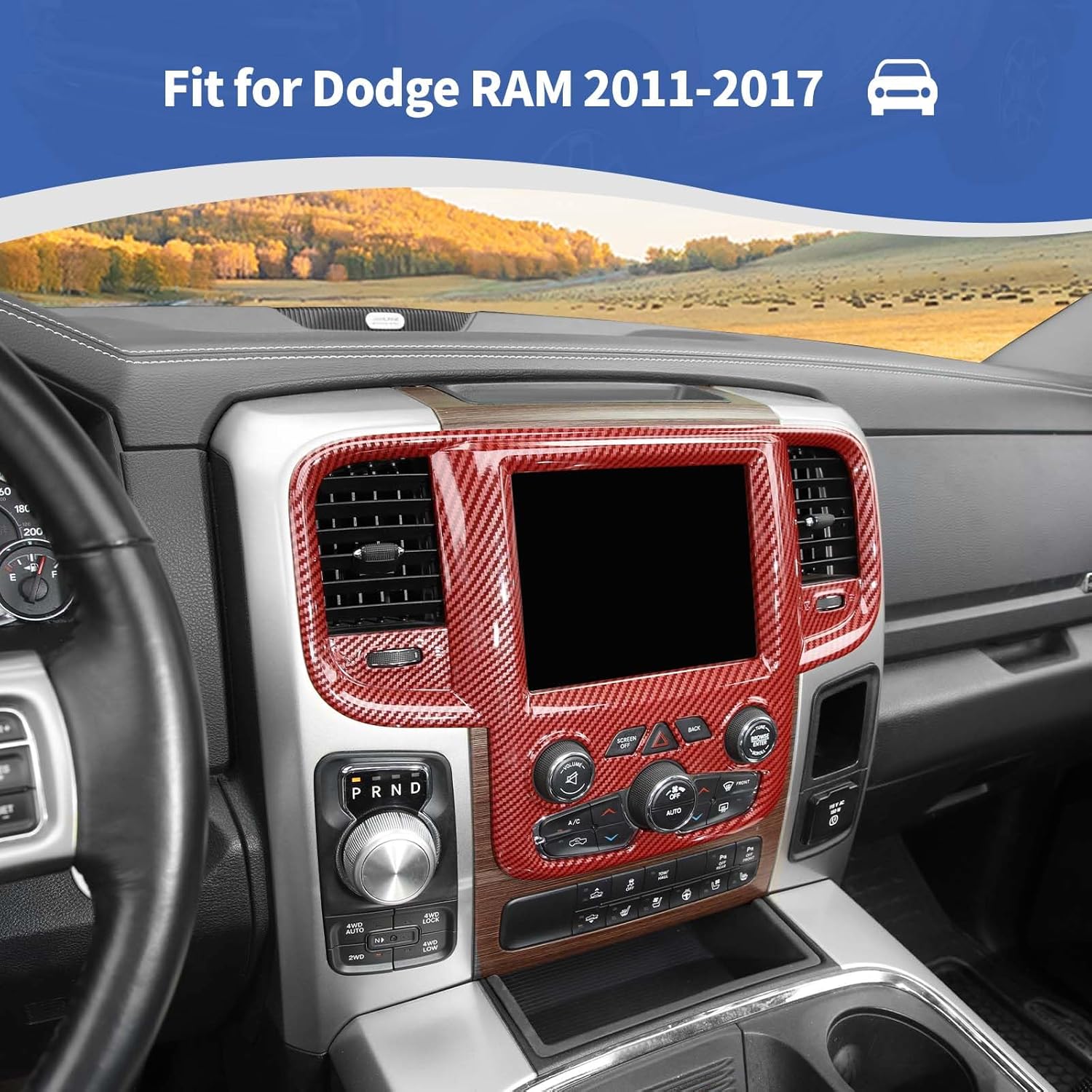 RT-TCZ for RAM Red Carbon Fiber Center Dash Display Screen AC Control Panel Trim Cover for Dodge RAM 2011-2017 Red Carbon Fiber Grain Interior Accessories