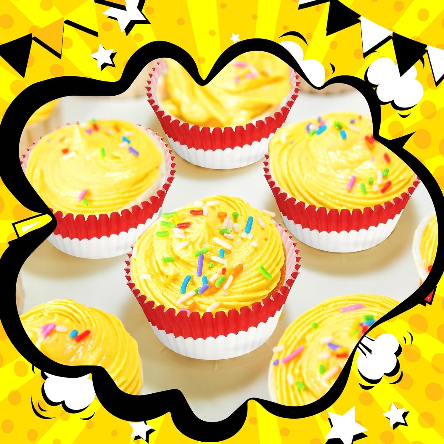 Reallnaive 300 Pcs Cupcake Liners Paper Baking Cups Red White Muffin Cupcake Wrappers for Cakes Baking Ice Cream Dessert Cheese Wedding Birthday Party Supplies