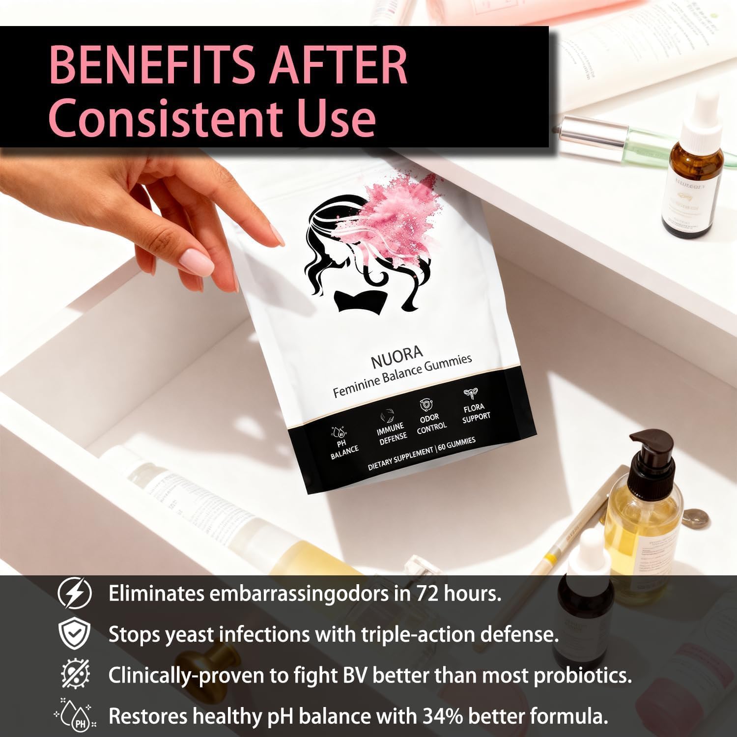 Feminine Balance Gummies, Vegan Hawaiian Pineapple, pH Balance, Healthy Odor, Flora and Immune Support, Vaginal Health Support, 60 Count - Image 4