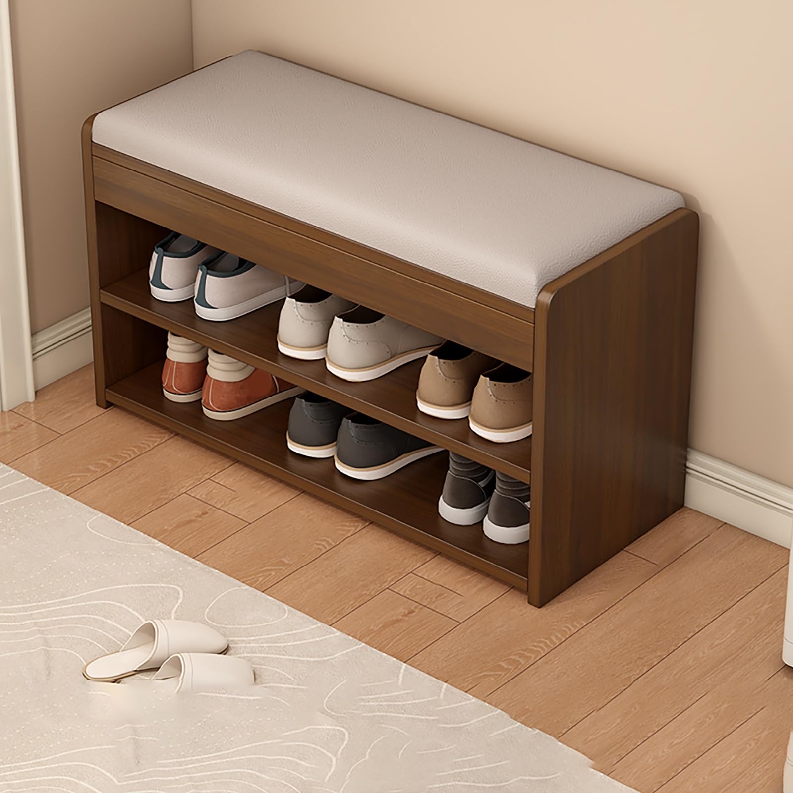 MSHGSKU Modern Shoe Bench - 2-Tier Entryway Upholstered Storage Stool for Shoes Stylish Hallway Furniture Entry Door Bench for Home Decor