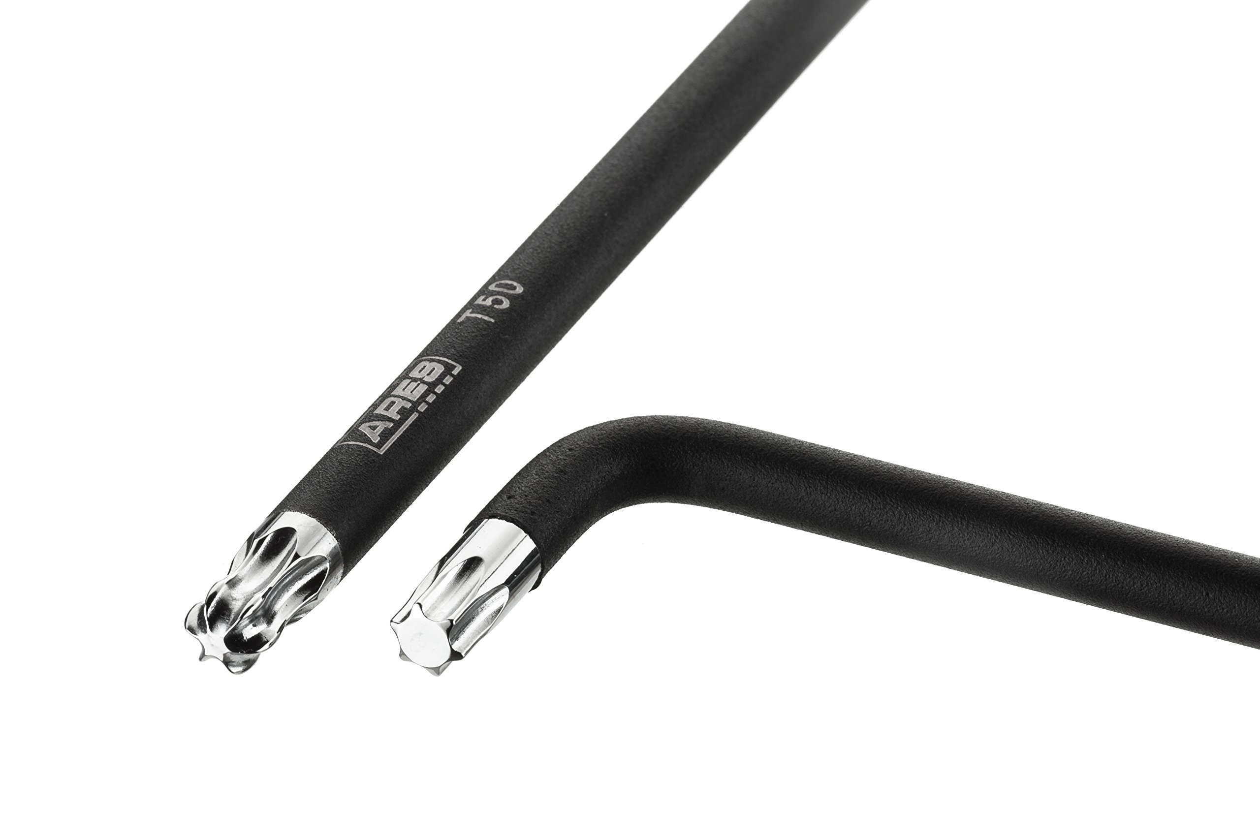 ARES 70257 - Juego de llaves Torx en L con punta de bola extra largas, 9 unidades con tamaños T10-T50, revestimiento negro texturizado antideslizante y acero S2, estuche incluido