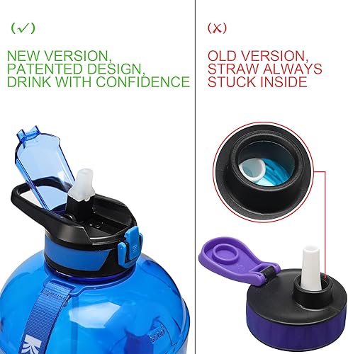 Miniatura 4 de KEVENZ Botella de agua con marcador de tiempo, botella de agua de 1 galón con popote, jarra de agua a prueba de fugas, sin BPA, azul