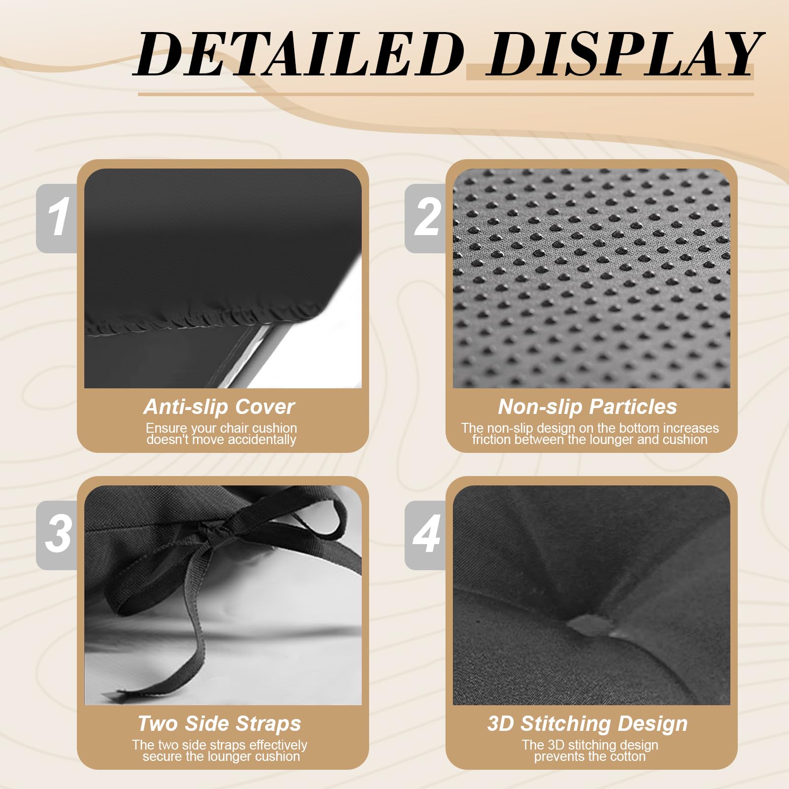 Outdoor Chaise Lounge Chair Cushion, 100% Waterproof Lounge Chair Cushions for Outdoor Furniture, 75.1 x 22.8 x 4.7 Inches Replacement Thickened Pool Lounges Chairs Cushions with Ties, Black — view 4
