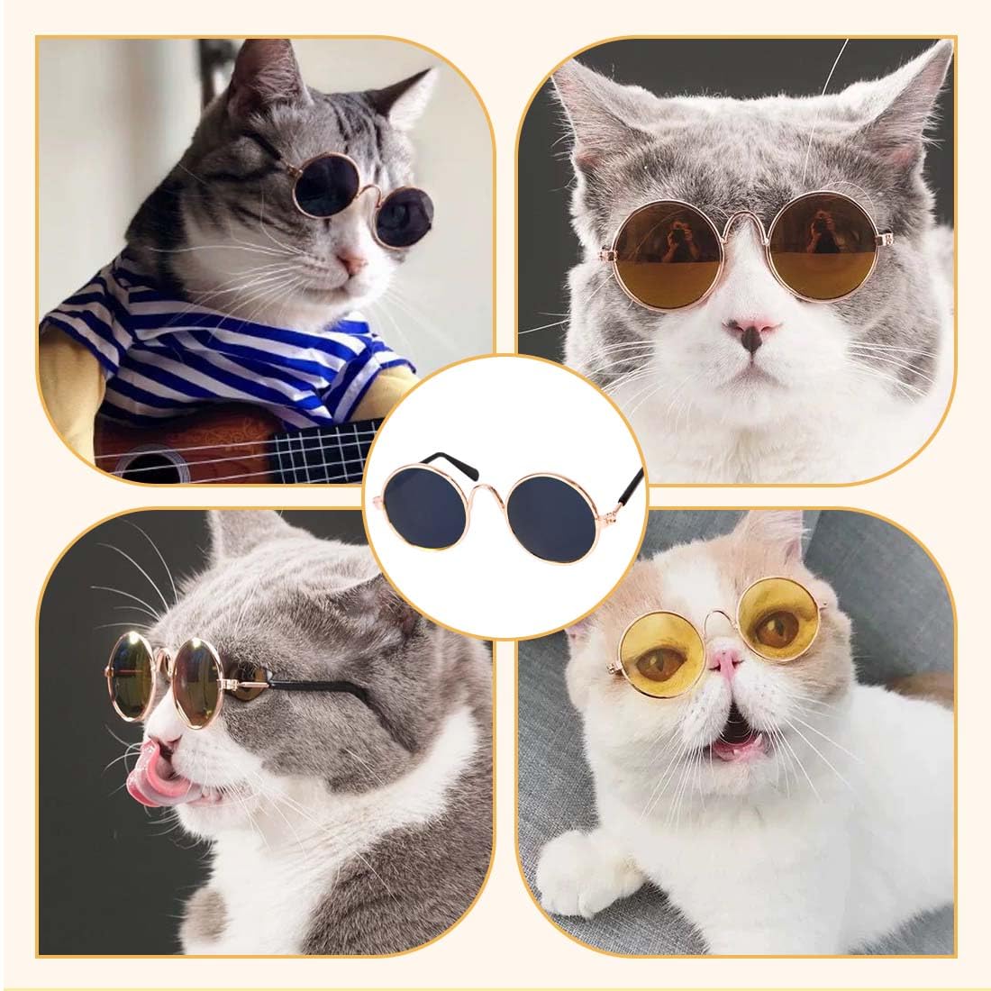occhiali per cani,occhiali da sole per cani,Occhiali da sole da gatto, Elegante e sofisticato, adatto a cuccioli e gattini, Pet Costume Party, Confezione da 2