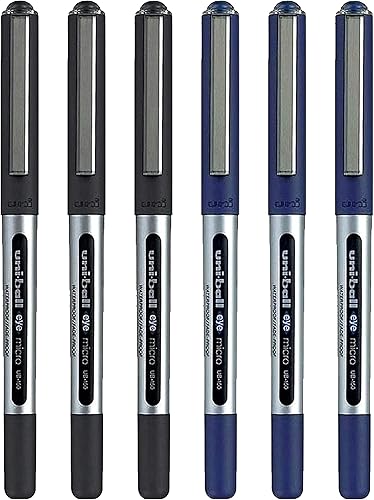 uni-ball Eye Micro Ub-150E - Bolígrafo de tinta de gel (0.020 in, 6 unidades, 3 unidades), color negro y azul