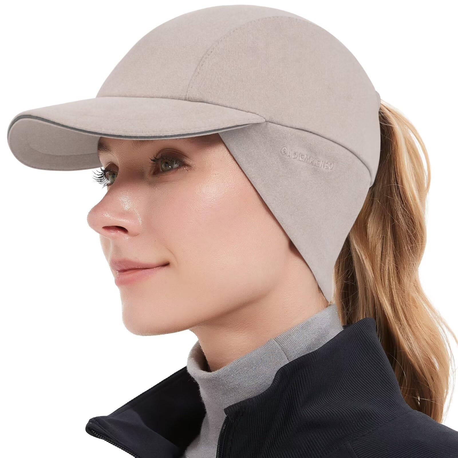 GADIEMKENSD Women's Winter Reflective Fleece Ponytail Hat with Drop Down Ear Warmer