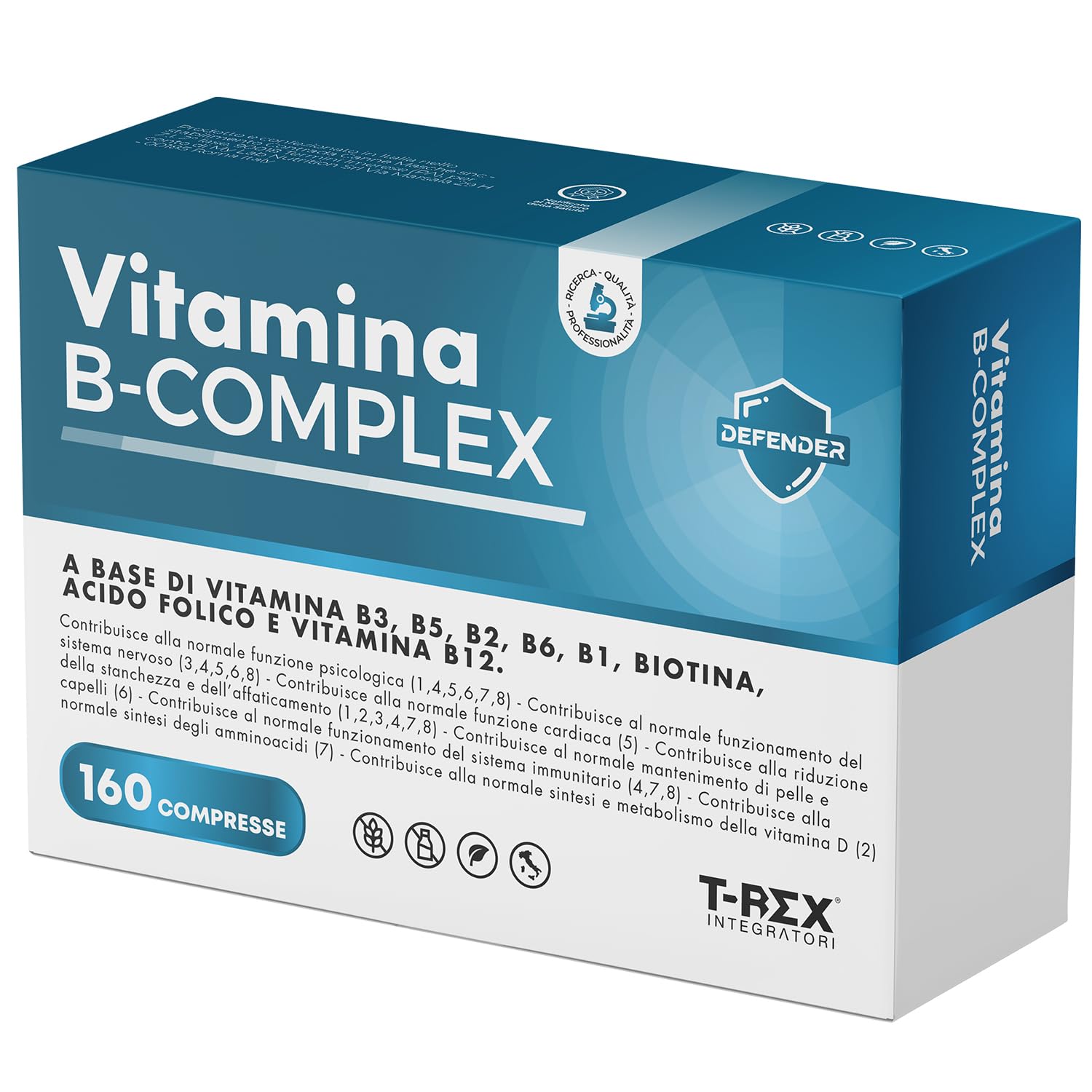 T-​Rex Integratori, Vitamina B Complex 160 Compresse Vegan (5 Mesi di Fornitura) - Alto Dosaggio di Vitamina B12, Acido Folico, Biotina, Niacinamide - Difese Immunitarie Per Uomo, Donna e Ragazzi