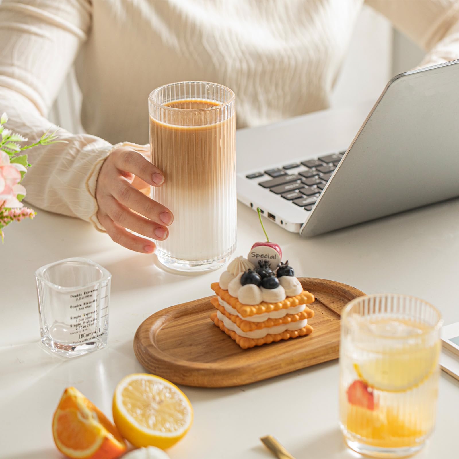 INSETLAN Wassergläser 12er-Set, 6x 355ml Highball Gläser & 6x 235ml Lowball Gläser, Geriffelte Trinkgläser für Ideal für Zuhause, Restaurants, Partys | Spülmaschinenfest