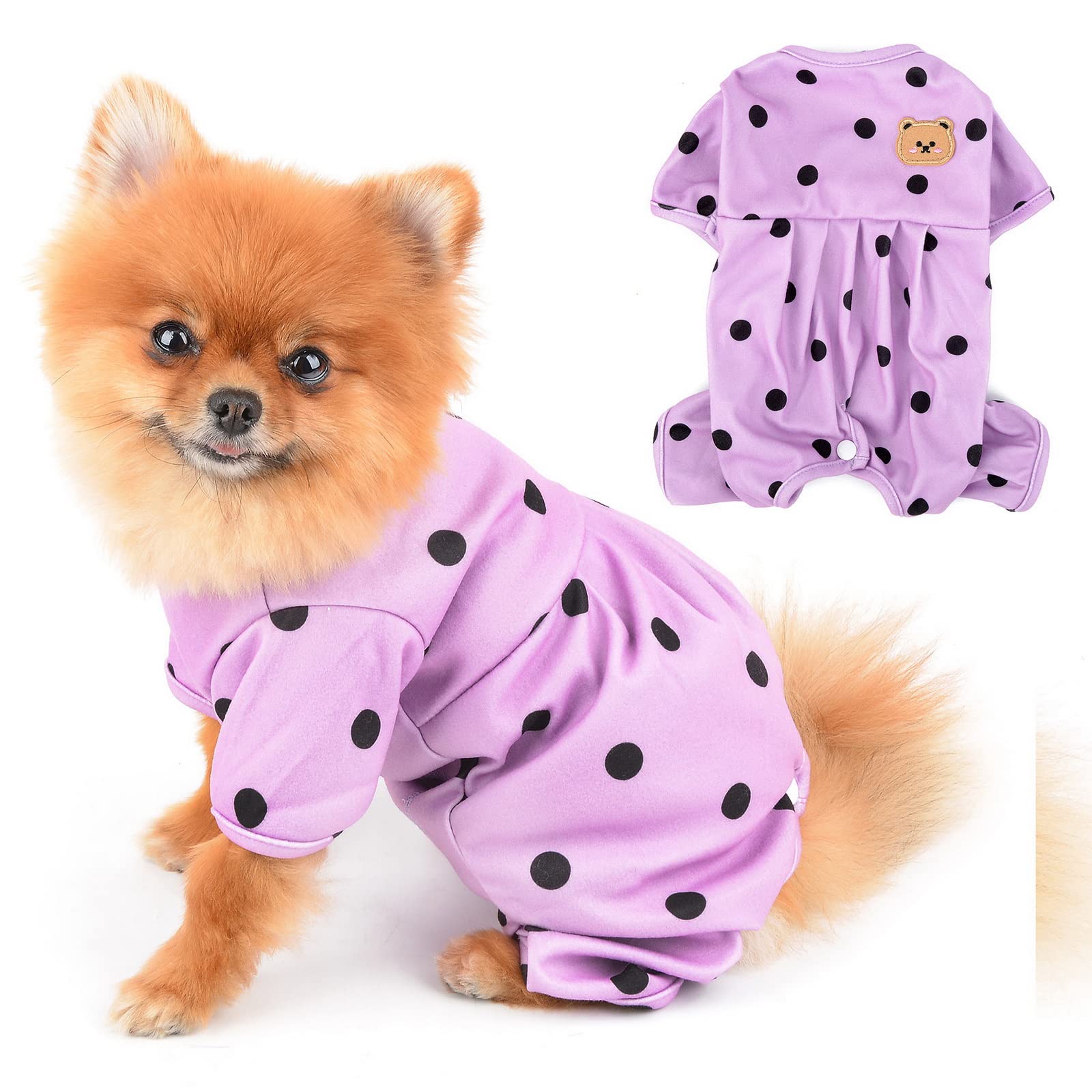PAIDEFUL Dog Jumpsuit Polka Dot Spring Summer Full Body Suit Fit for Small Breed Dogs Cats Cute Pajamas Soft Comfortable Puppy Clothes Breathable Kitten Apparel, Purple, L