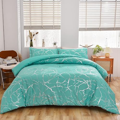 Holawakaka - Juego de edredón con diseño de mármol metálico dorado, con líneas, brillantina y de tamaño King, color terracotadorado, tamaño King