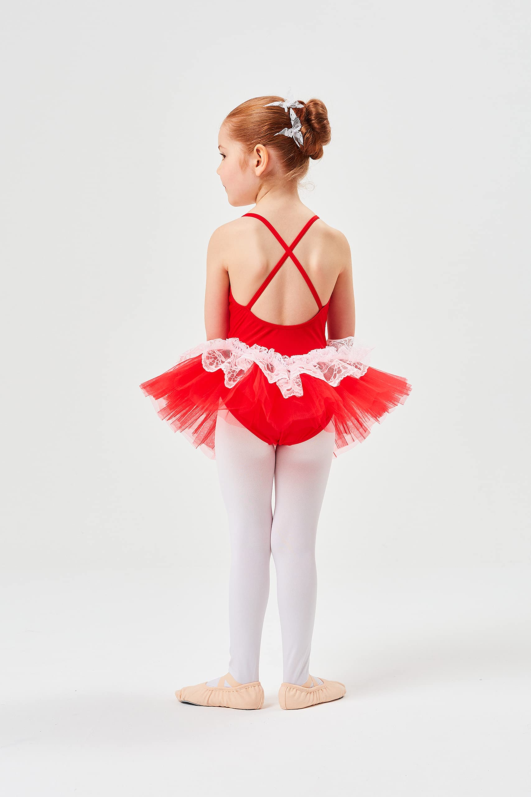 tanzmuster Ballettkleid Tutu Mädchen - Antonia - Gr. 92-170 - 3 Lagen Tüll und Spitze - glänzendes Lycra - Ballett Trikot mit Tüllrock in rot, Größe:92/98