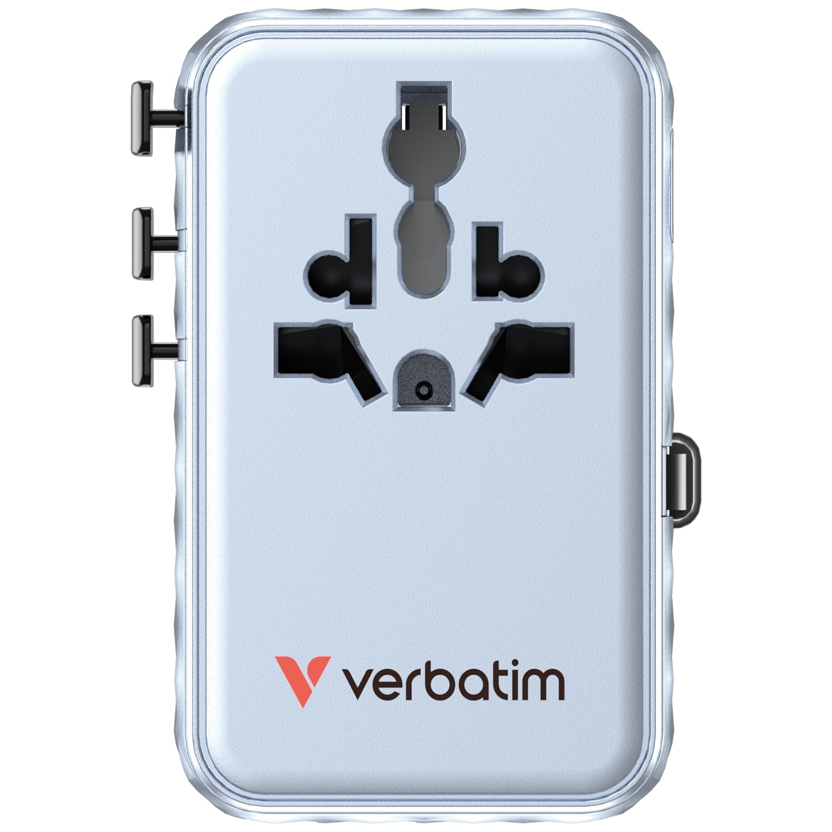 Verbatim GaN adapter podróżny 100 W, niebieski, adapter do gniazdka z wbudowanym kablem i 2 x USB-C, 2 x USB-A, 2 x złącze USA/JP, uniwersalna ładowarka do szybkiego ładowania laptopa, smartfona i