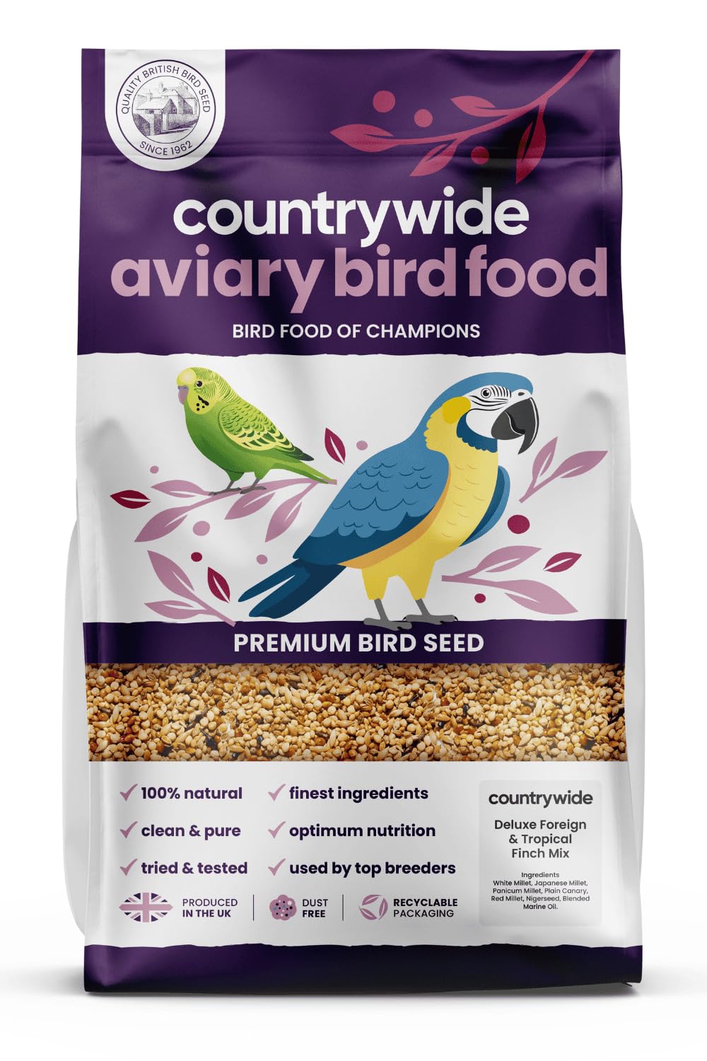 Countrywide Deluxe Foreign Finch Seed 20kg Mix For Tropical Finches - Premium Six-Seed Finch Food Blend - All Natural Bird Food - Dust Free - High Grade Ingredients