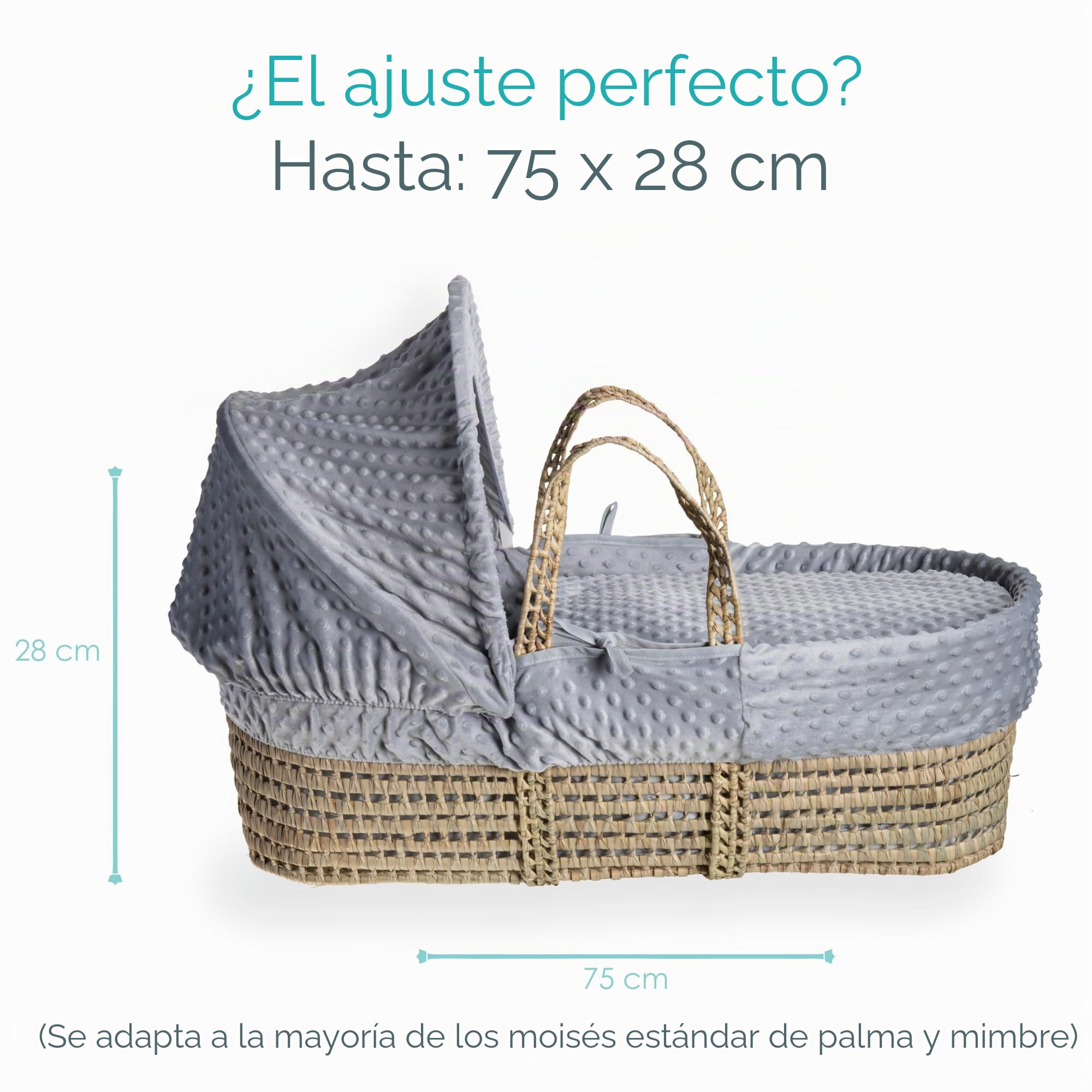 Clair de Lune Juego de Ropa de Cama Dimple Moses Basket (Cesta no incluida) - Gris