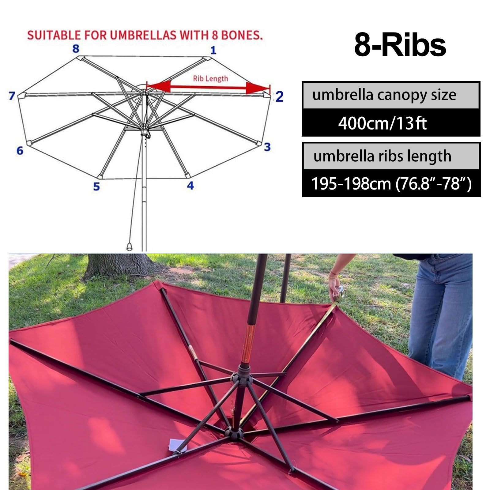 Générique Auvent De Rechange pour Parasol De Terrasse 4.0m Toile De Rechange pour Parasol D'extérieur De 8 Baleines