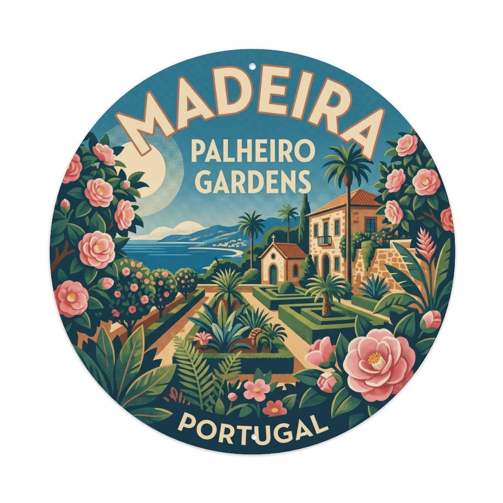 Olhnbad 08X08inch Style Cultural Portugal Madeira Cityscape Classic Travel Art Metal Tin Sign