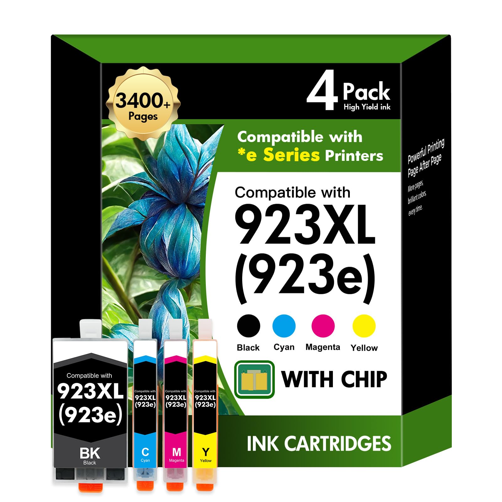 923 923e 923XL 8130e Ink Cartridges Combo Pack with Chip: Replacement for HP 923 923e Ink Cartridges for HP Printer OfficeJet Pro 8130e 8135e 8139e