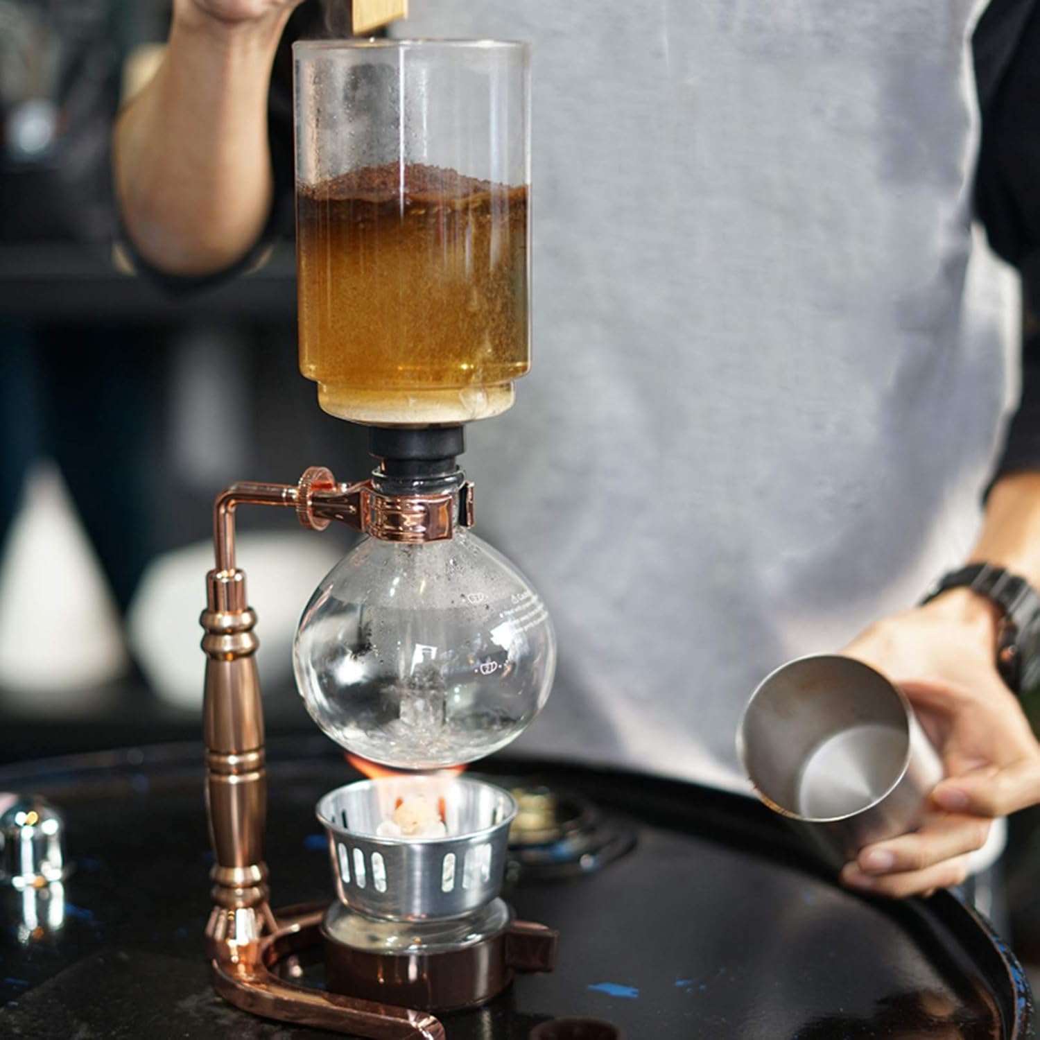 Siphon Coffee Maker,Tea Siphon Pot, Vacuum Coffeemaker Glass Type,Coffee Machine Filter 3-5Cups,for Brewing Coffee and Tea with Extended Handle,5