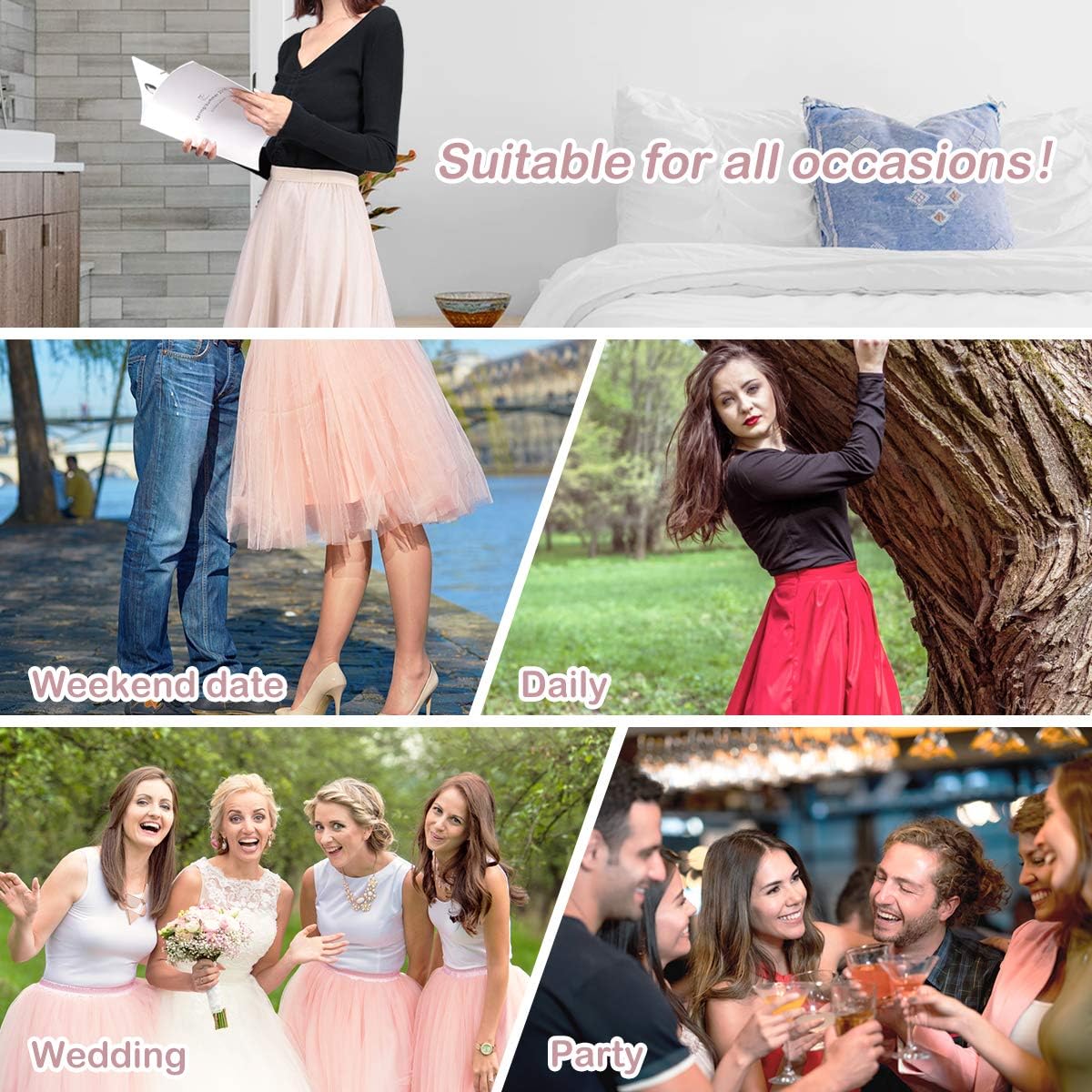 Tulle Skirts for Women Pleated Layered Tutu Skirt Ladies Elegant Flowy Long Skirts Bridesmaid Wedding Midi Skirt - Image 5