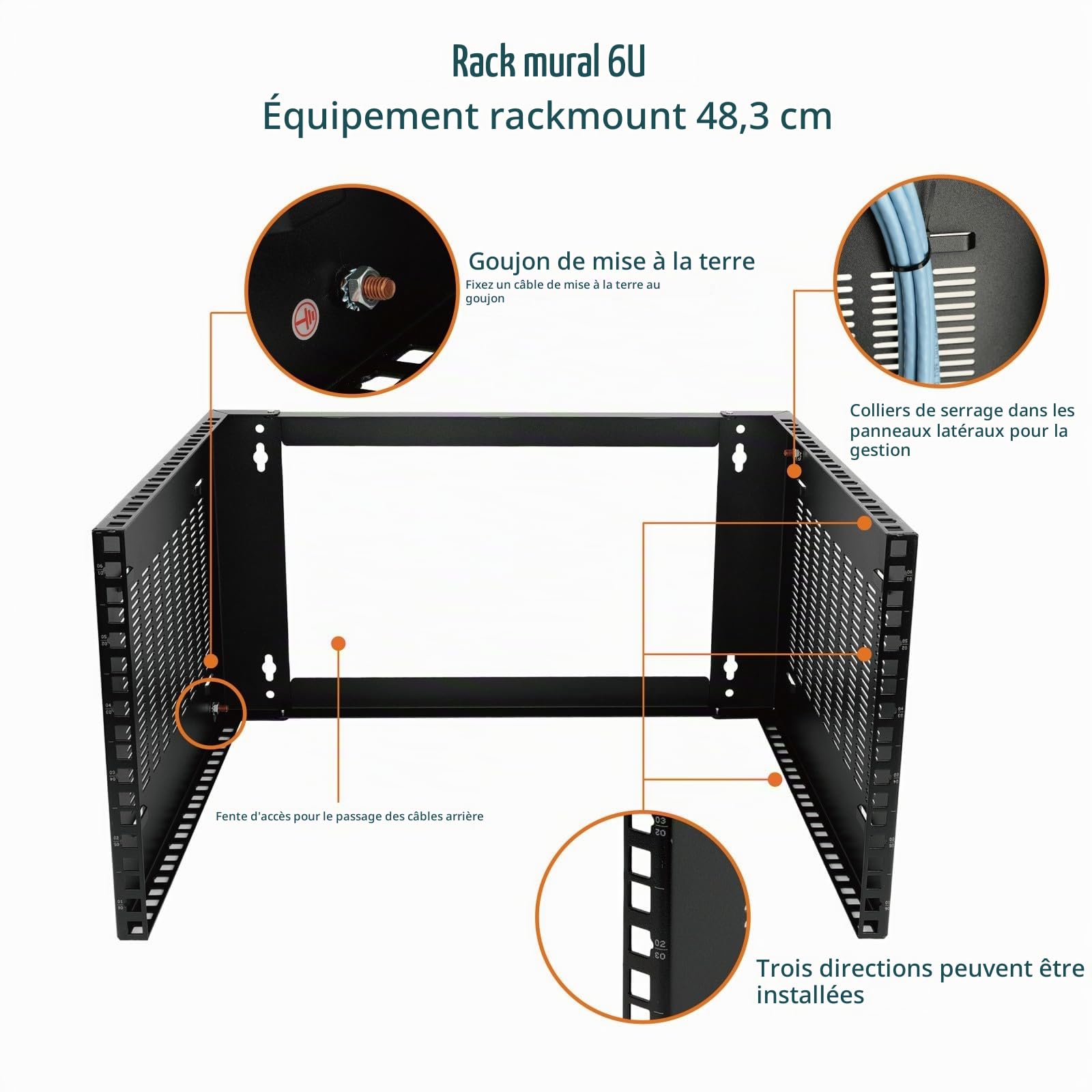 Tecmojo 19 Pouces 6U Armoire Réseau Murale, Profondeur 350mm, Support pour Panneau de Brassage, pour Équipements Informatiques Plats 19", Capacité de Charge 50kg, Noir