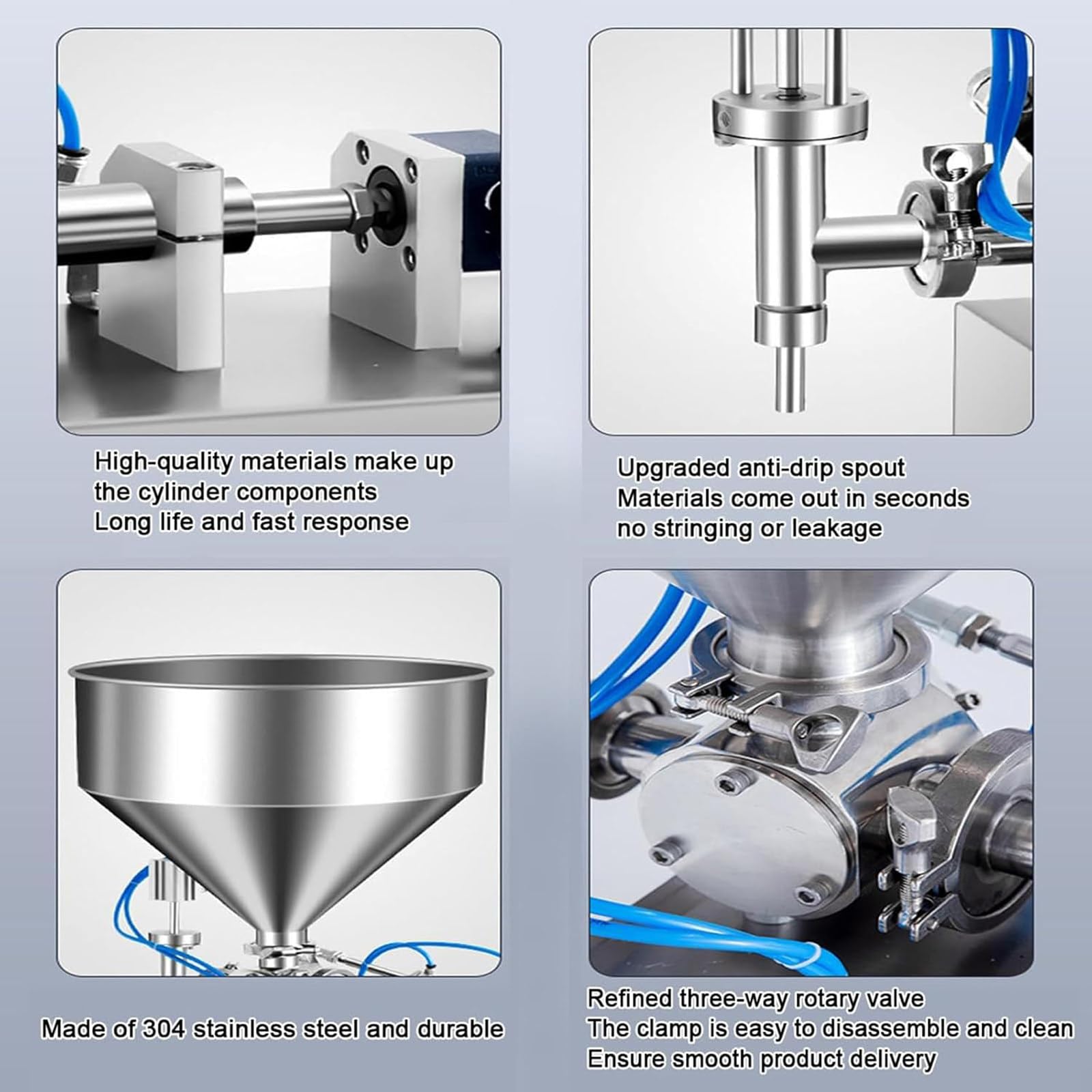 XQZMZSCP Manual Paste Liquid Filling Machine 20-200ML Adjustable Stainless Steel Paste Liquid Bottle Filler with Hopper for Cream — view 6