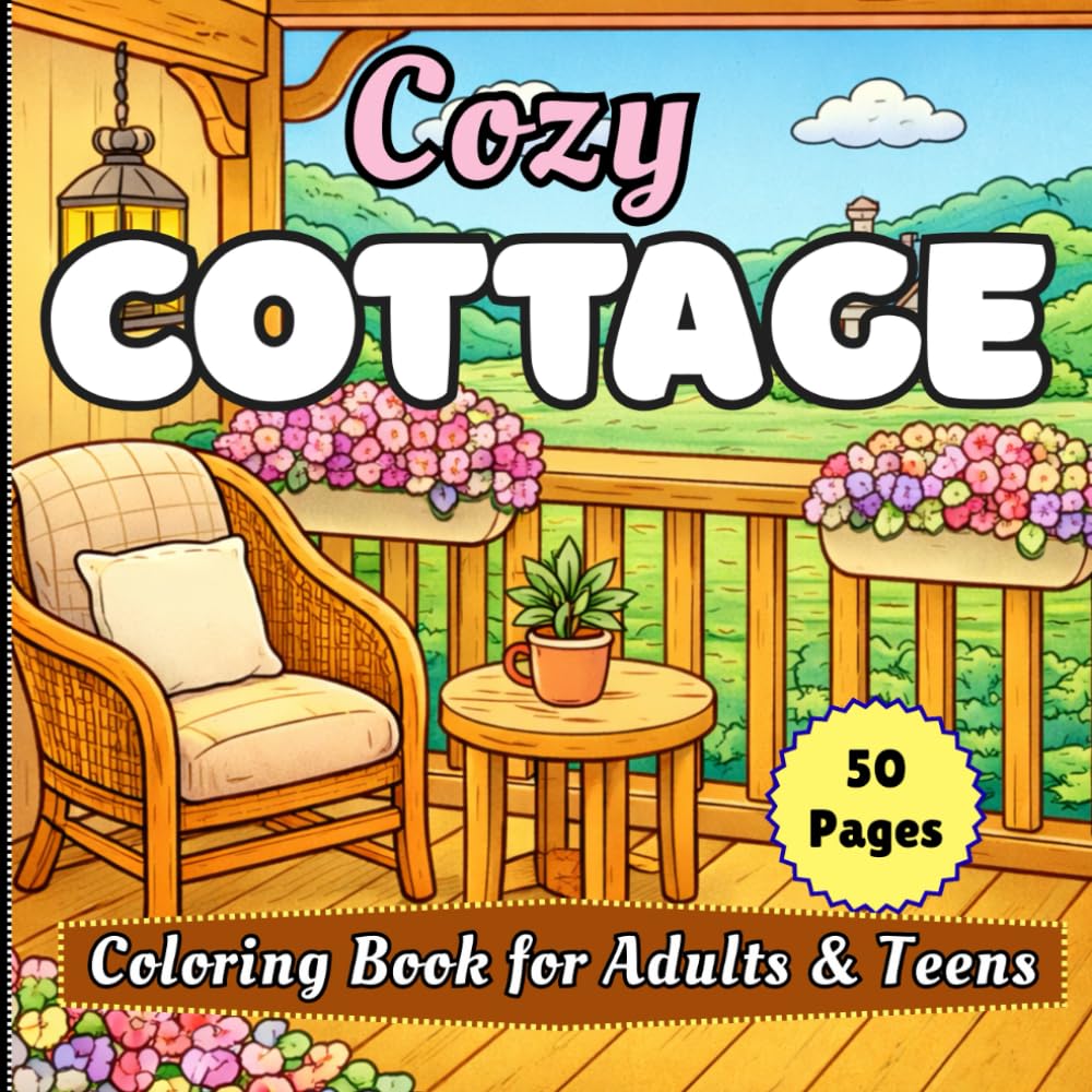 Cozy Cottage Coloring Book for Adults & Teen: Bold & Easy Coloring Book for Relaxation & Stress Relief | Simple Interiors & Exteriors Cottagecore Art for Mindful Coloring