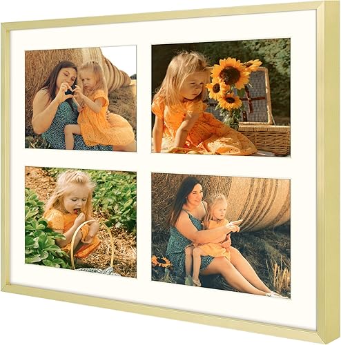 Miniatura 5 de Golden State Art, Marco de collage de aluminio dorado de 12 x 16 pulgadas, muestra cuatro fotos de 5 x 7 pulgadas con paspartú o una foto de 12 x 16