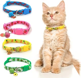 4 Pack Cat Collars, Breakaway Cat Collar with Safety Buckle and Collar Bell, Adjustable Fruit Print Collar with Pineapple, Cherry, Lemon, Avocado for Cute Pet Cats Kitten Puppy and Dog… (Fruit)