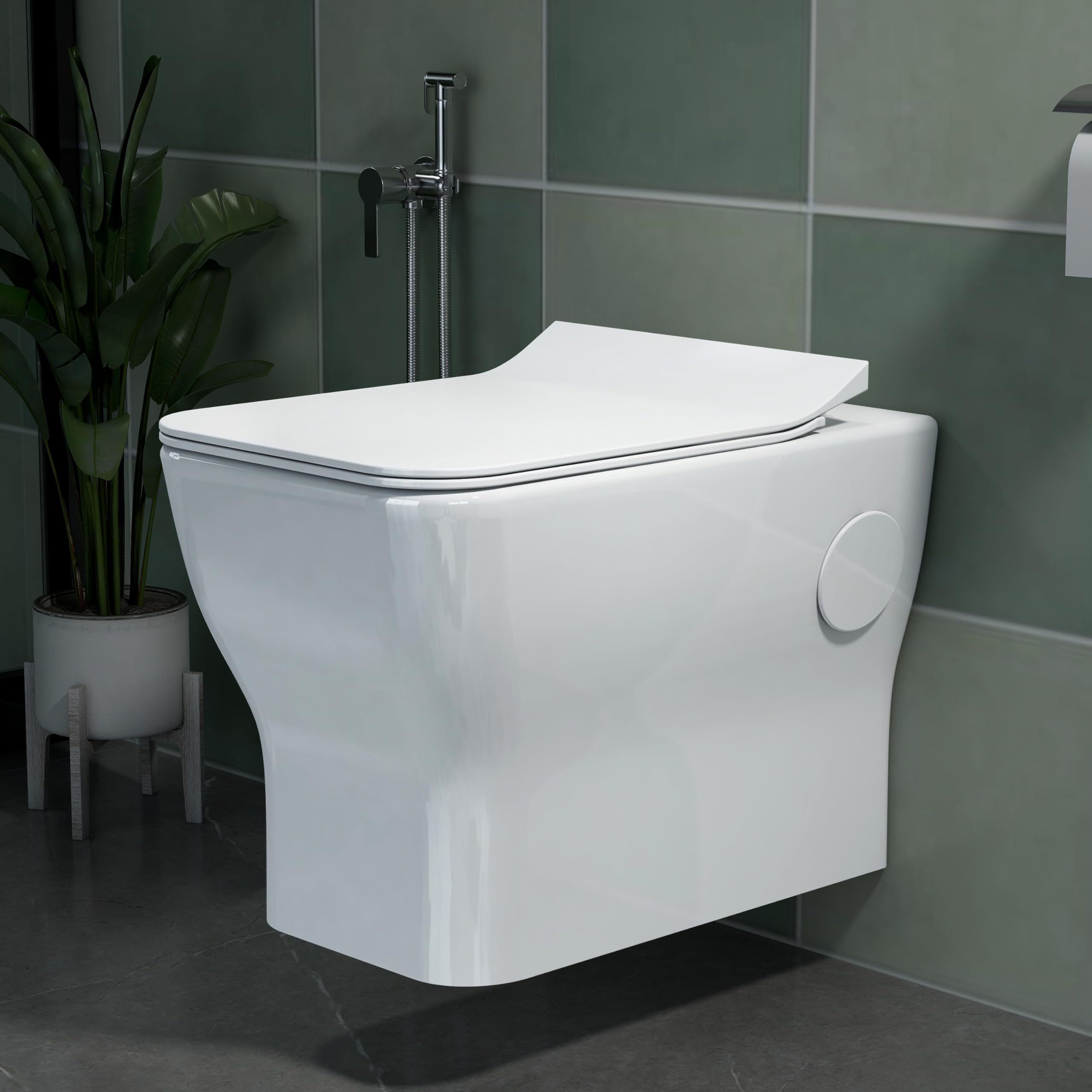 Plantex Platinum Ceramic Wall Hung Commode/Western Commode for Toilet/Rim Washdown Flush/Toilet Commode with Soft Close Toilet Seat - P Trap (White)