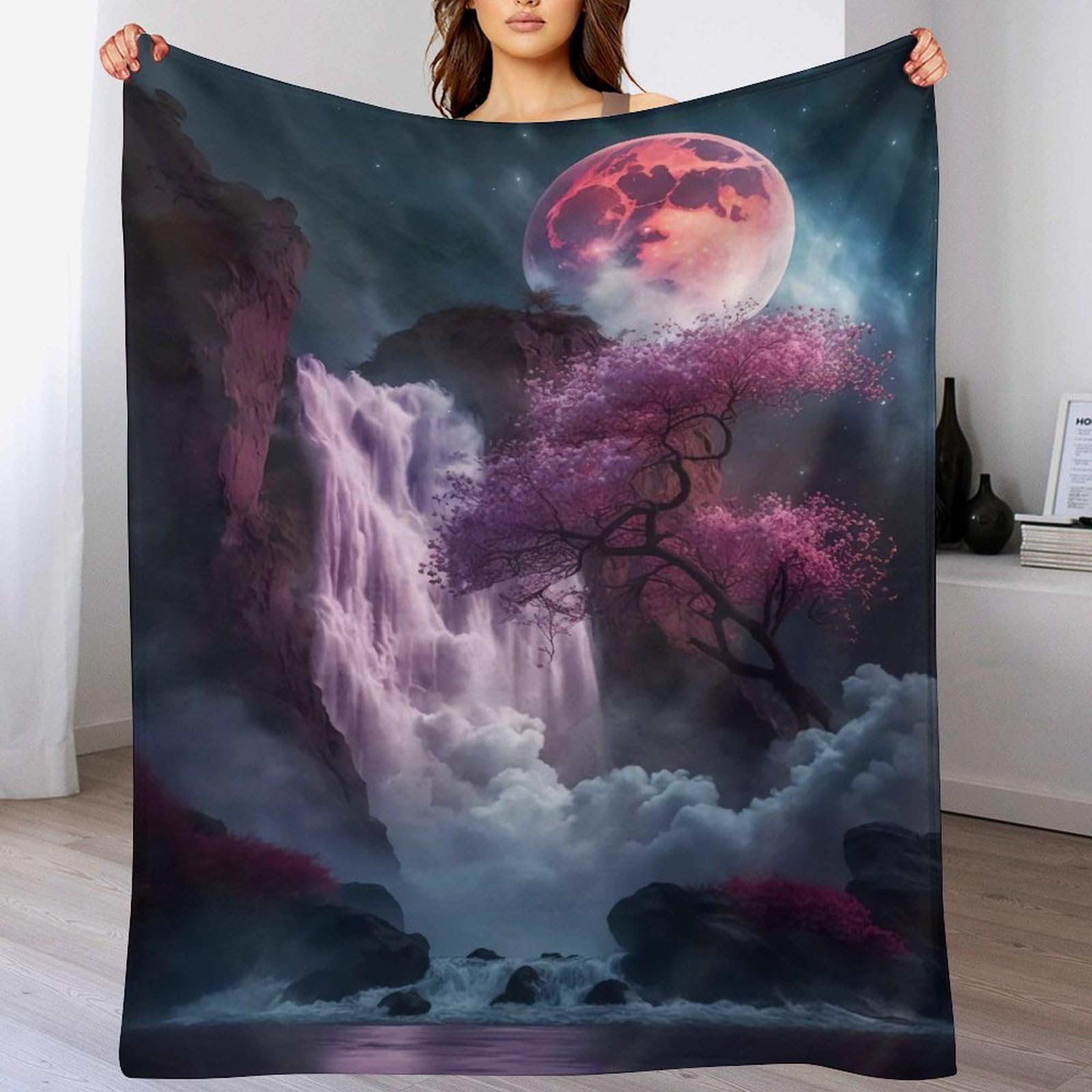 Couverture luxe motif cerise tree pour une ambiance zen et chaleureuse au salon