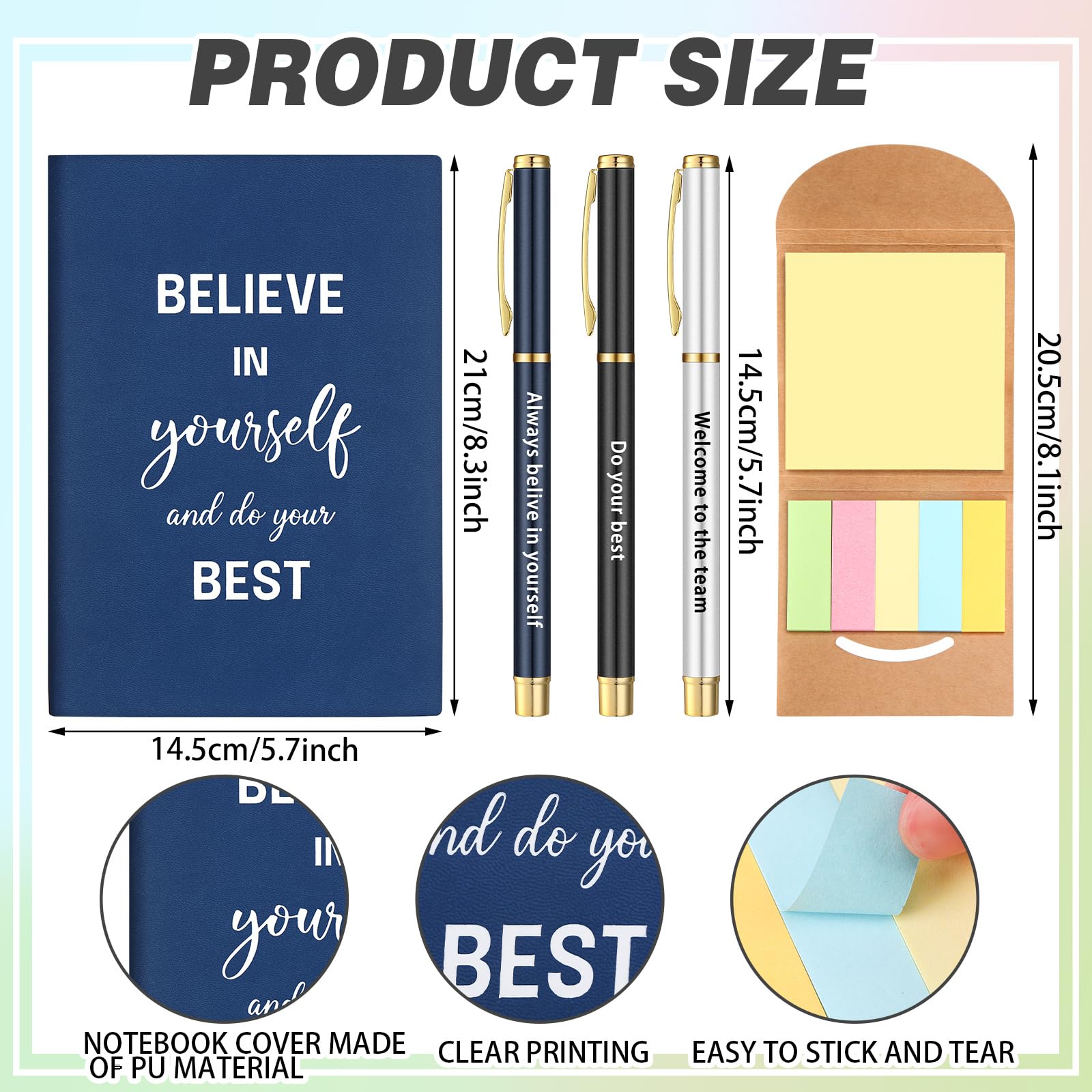 Teenyyou Juego de regalo de bienvenida al equipo de 7 piezas, incluye 1 vaso de 20 onzas, 1 cuaderno, 3 bolígrafos y 1 nota adhesiva para nuevos empleados (azul)