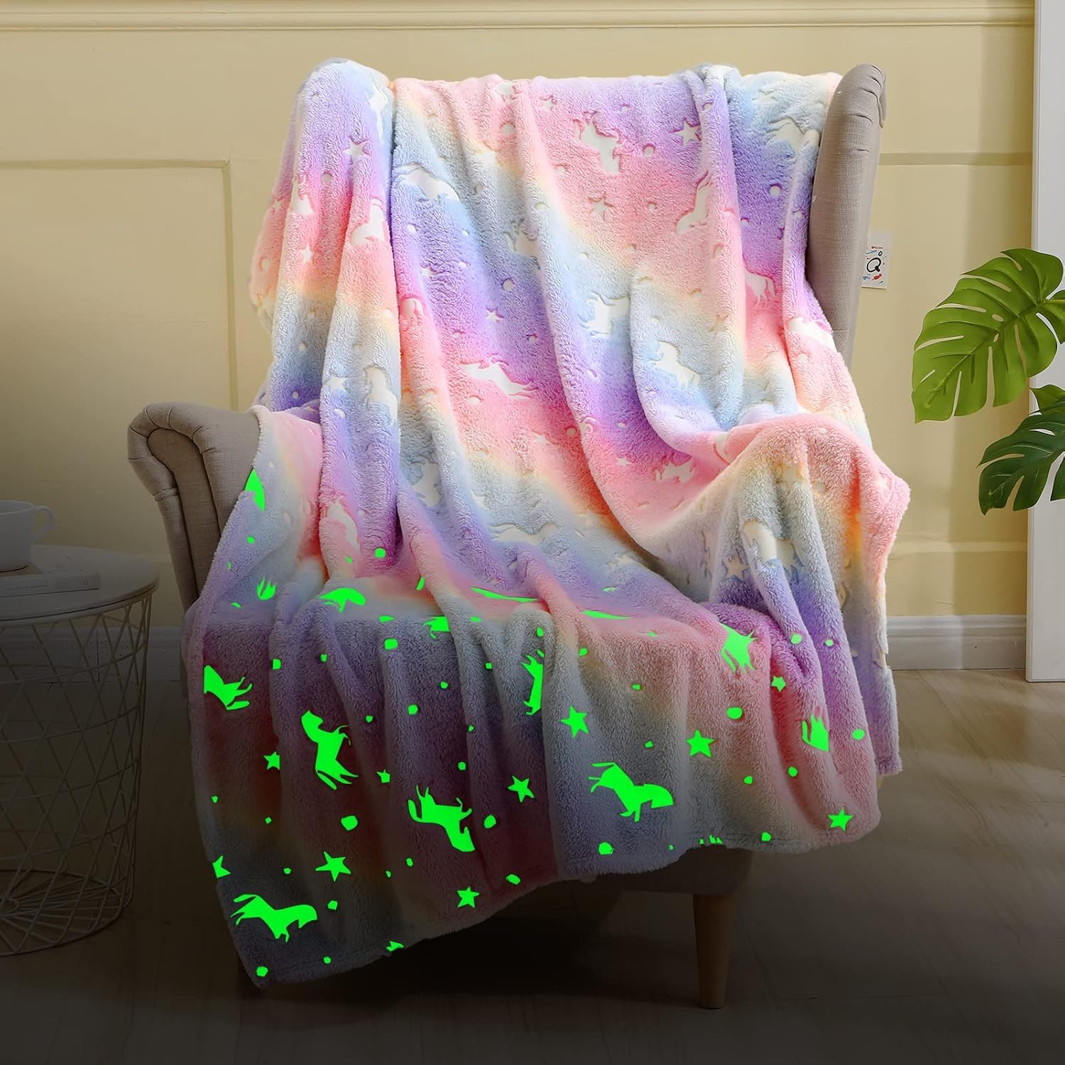 MASHUR FAB - Glow-in-The-Dark Polar Fleece Blanket for Kids – Soft Lightweight Single Bed Blanket (200x152 cm) | All-Season Jacquard Print, Assorted Multicolor – Unicorn Design (Magic Multi)-image-19
