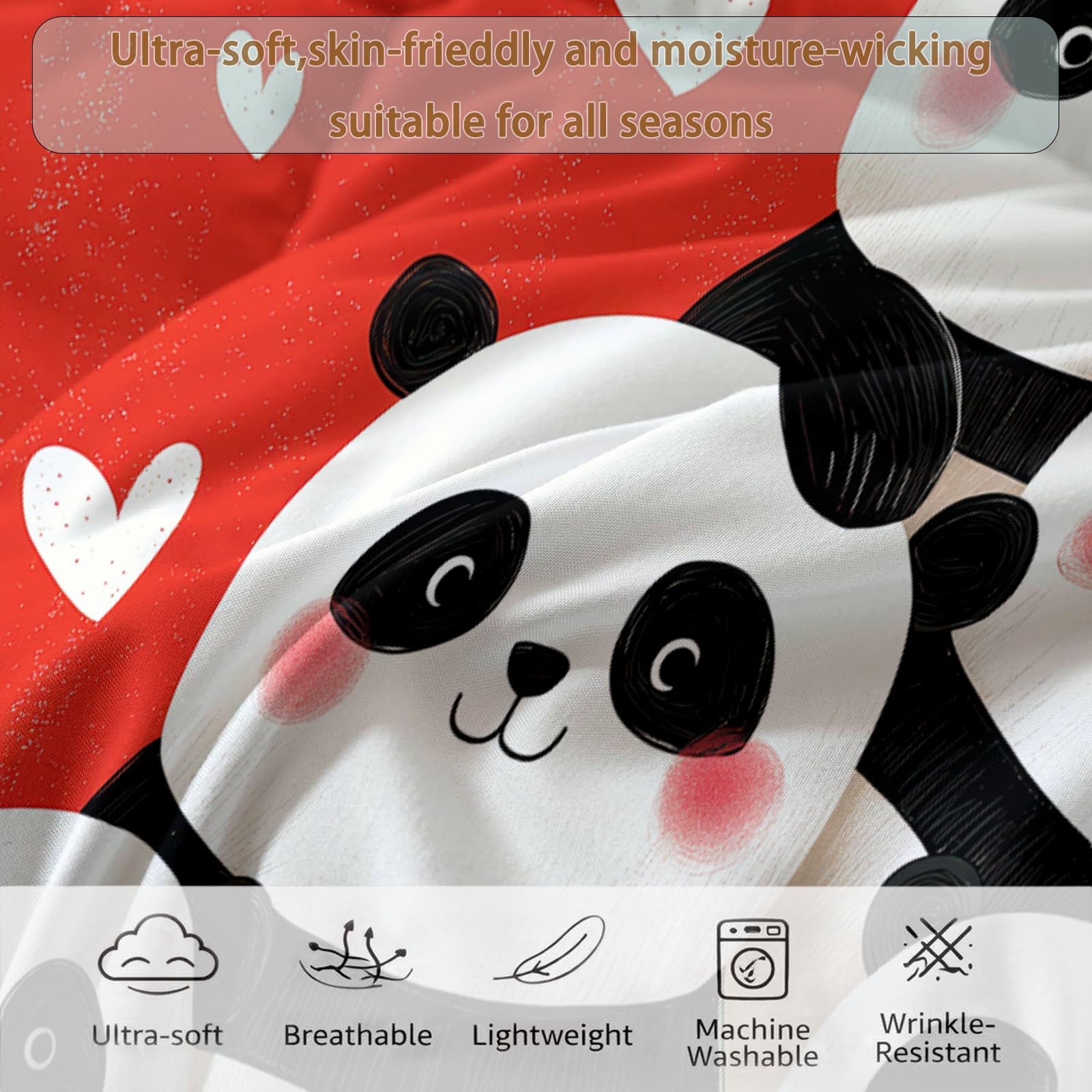 Süße Pandagruppe Herzen Bettdecke 220 x 240 cm 4 Jahreszeiten Steppdecke, Cartoon-Tiere Waschbare Ganzjahresdecke Babys Kleinkinder Bettwaren Set Babyzimmer Kinderzimmer Bettdecke Ohne Bezug