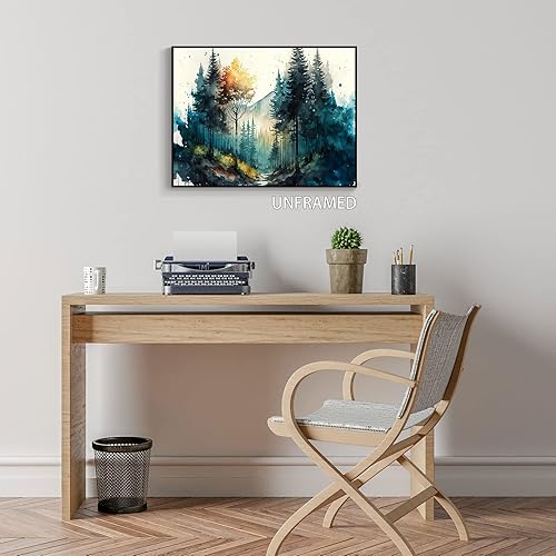 Miniatura 5 de Póster de acuarela de bosque verde, arte de pared de árboles, naturaleza serenidad, paisaje de acuarela, montaña, arte de pared botánico moderno,