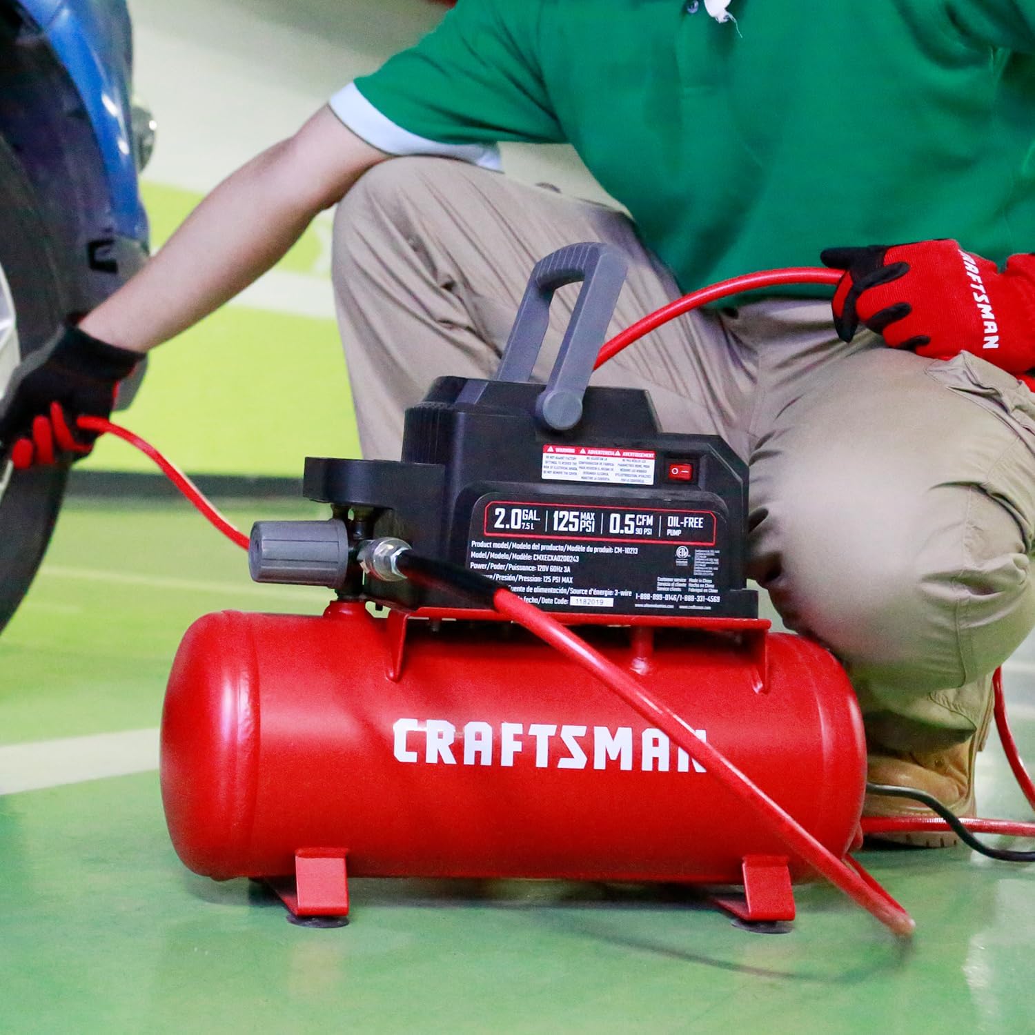 Craftsman Air Tools, 2 Gallon Portable Air Compressor 1/3 HP Oil-Free Max 125 PSI Pressure, Hot Dog, Model: CMXECXA0200243 - Image 3