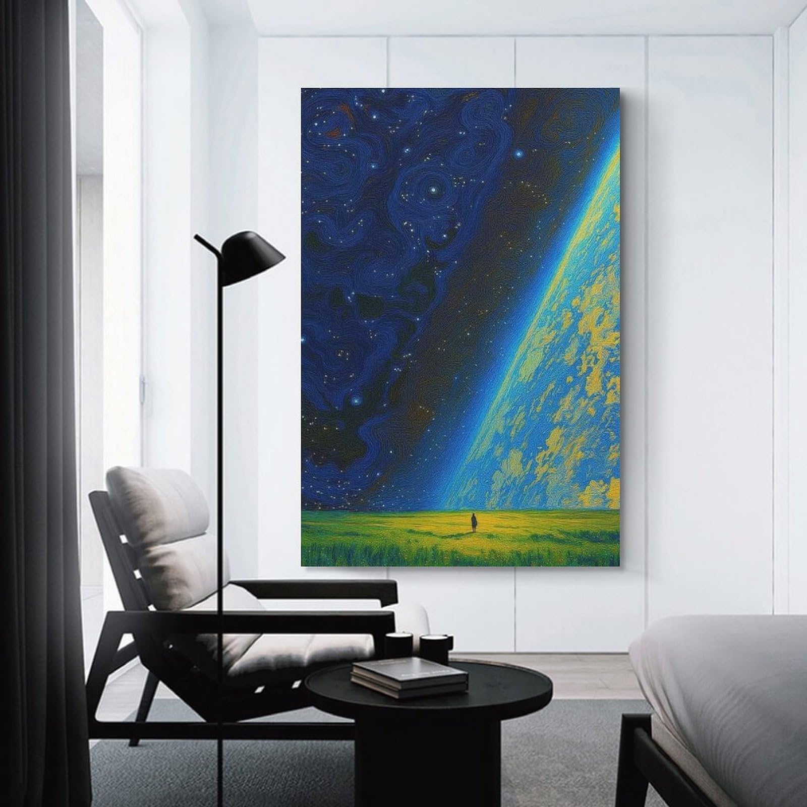 Junmoney Unframe-Style Cosmic Wanderer Earth And Starry Sky Decorative Wall Artwork 24X36inch(60X90cm), For Corridors, Hallways Or Apartment Entries, Home Artwork For First Impressions