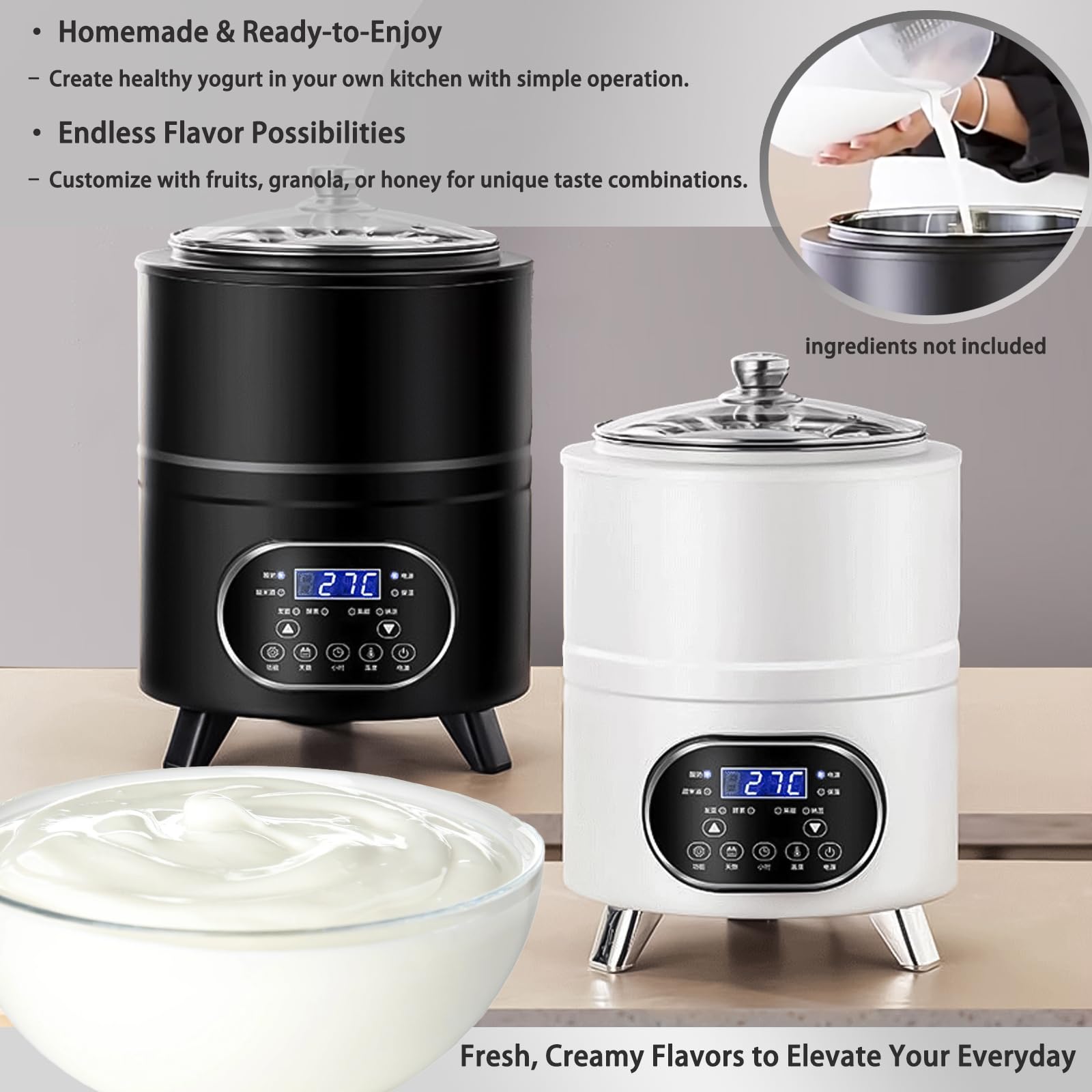 Yogurtera Comercial de 8L/12L con Control de Temperatura 25°C-80°C, Máquina de Fermentación Automática para Yogur y Natto Caseros con Temporizador y Funciones de Seguridad black 8L / 2.1 gal