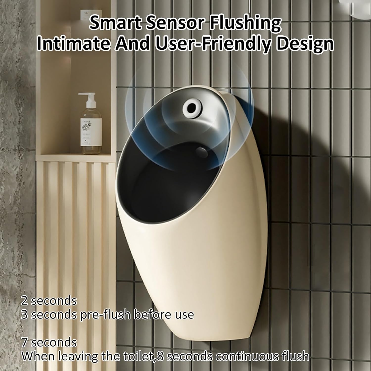 Commercial Washout Urinal Wall Mounted Ceramic Urinal Small Bathroom Urinal Universal Washout High Efficiency Urinal Splash-Proof Space-Saving for Restrooms Home Hotel(Cream)