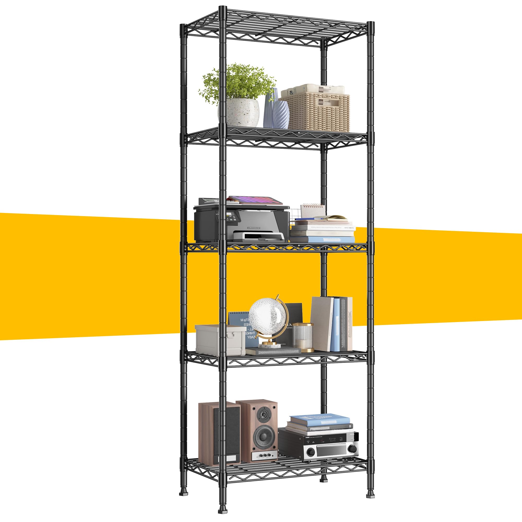 スチールラック　メタルラック　収納ラック　スチール棚　飾り棚　ブラック　ラック Amazon｜REIBII スチールラック 5段 棚 ラック メタルラック 高耐荷重