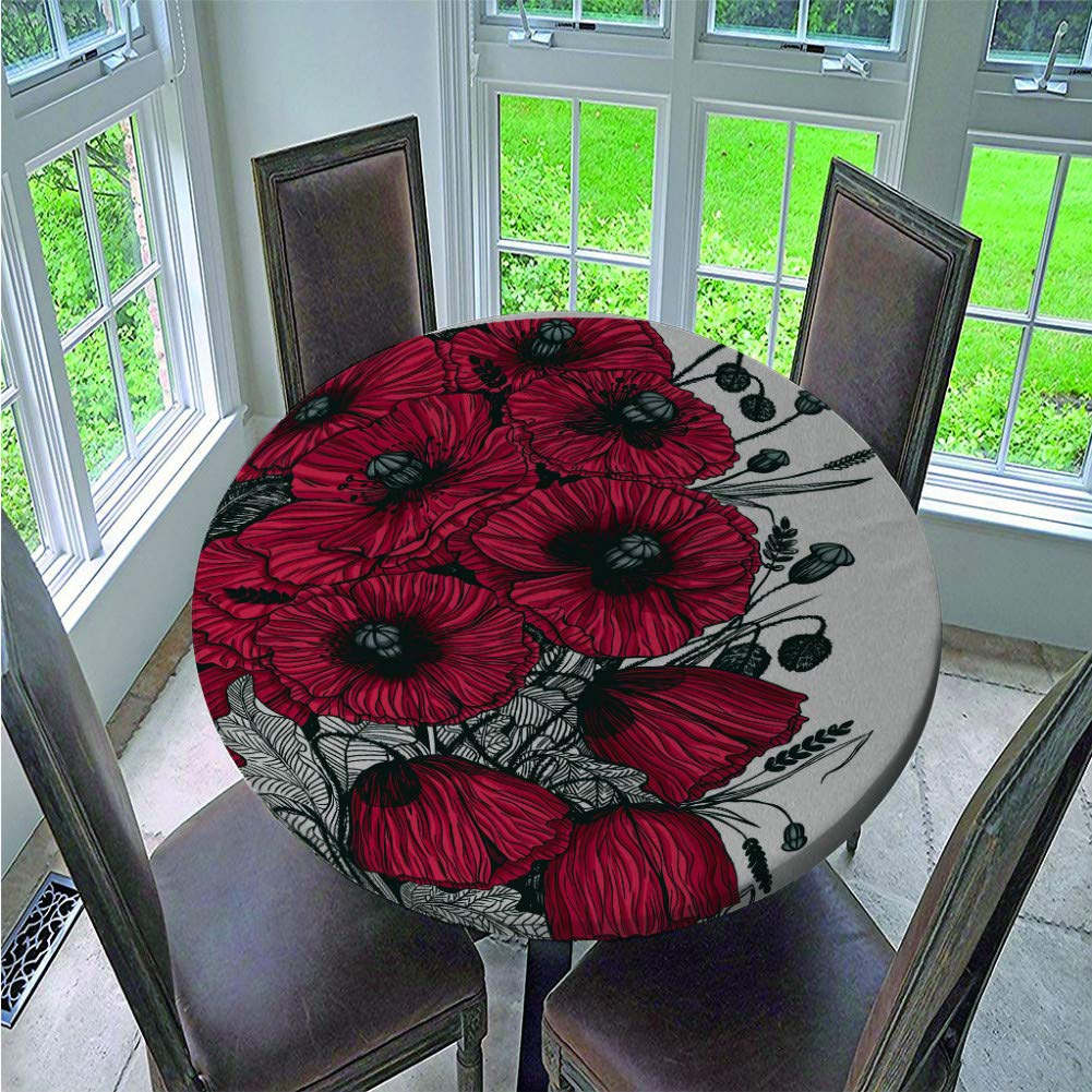 FANSU 3D Nappe Ronde Impermeable, Feuilles Impression Nappe En Polyester Antifouling Nappe De Table Pour Extérieur Ou Intérieur Table De Salle à Mange (Feuilles Roses 7,100cm